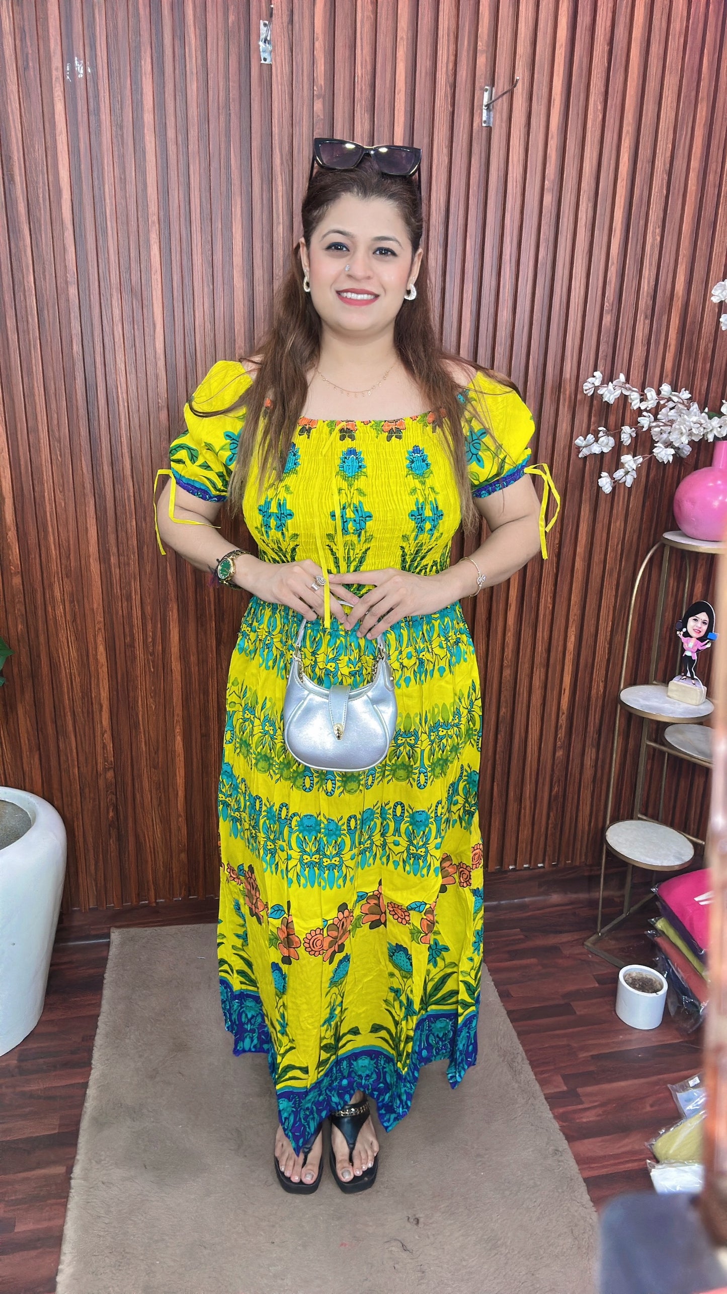 Bobbin printed long multicolour dress