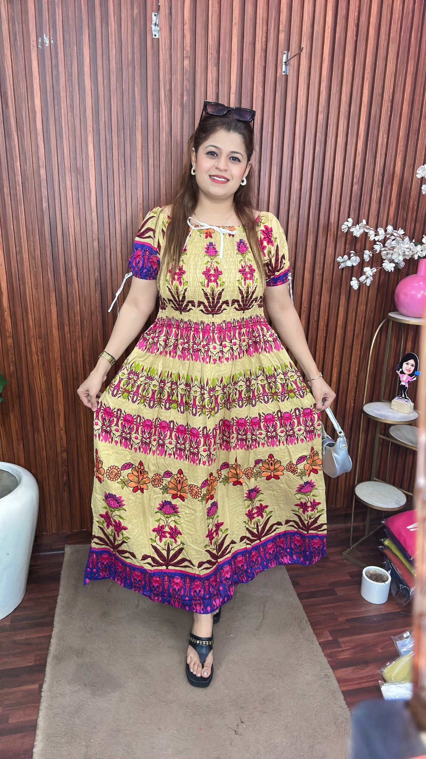 Bobbin printed long multicolour dress