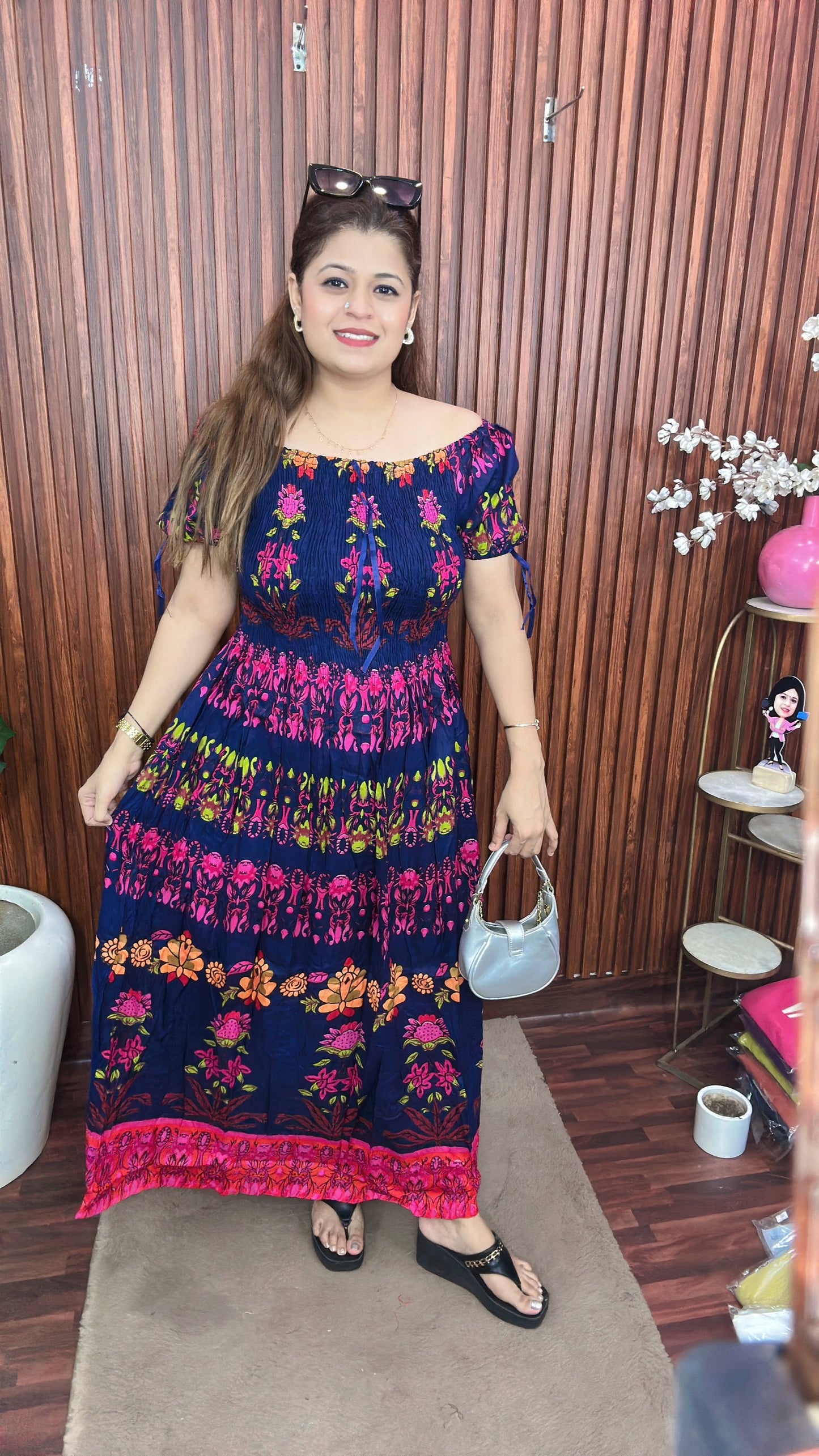 Bobbin printed long multicolour dress