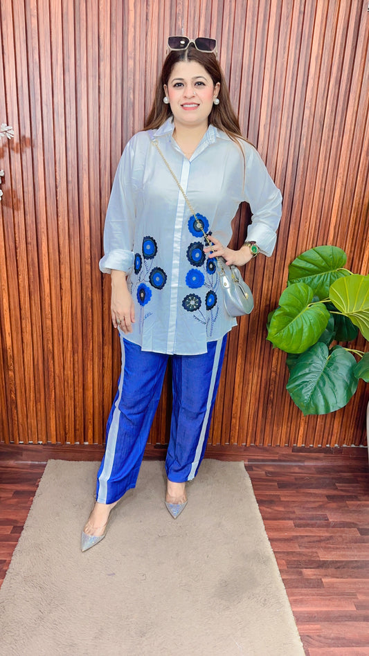 Premium Floral Embroidery Denim Coord set