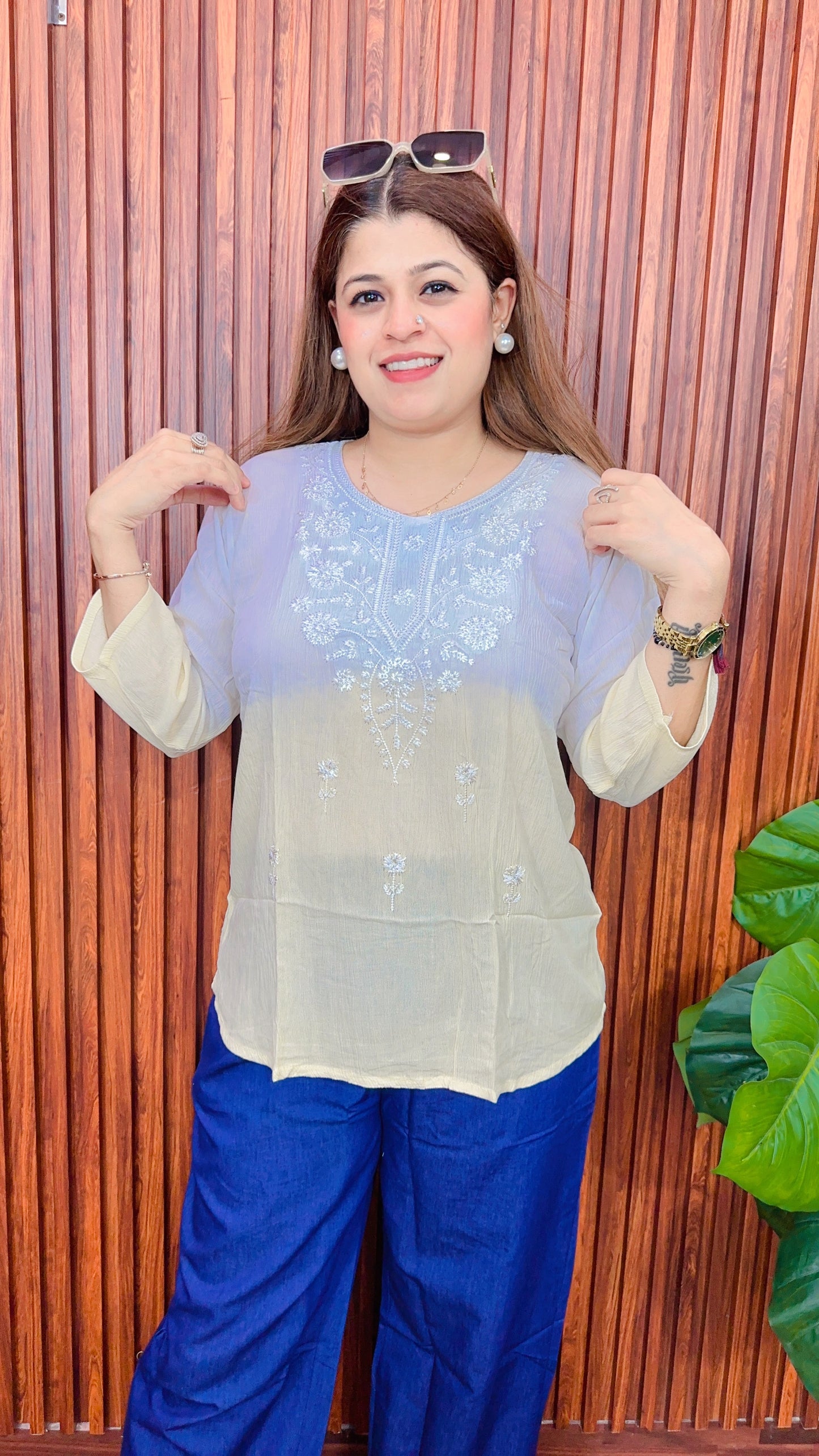 Ombre Lakhnavi thread work Kirti top