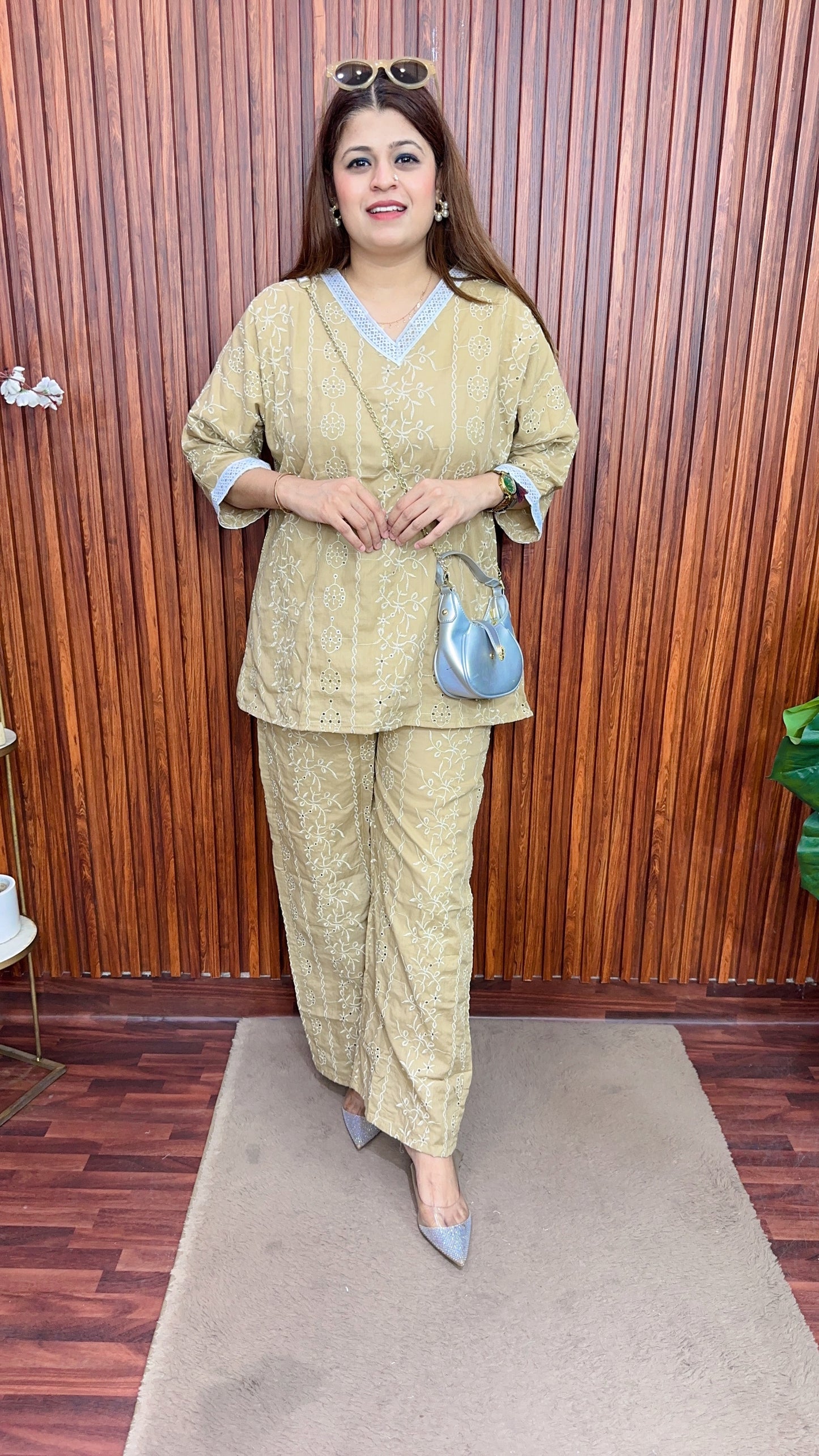 V neck pure cotton Schifli coord set