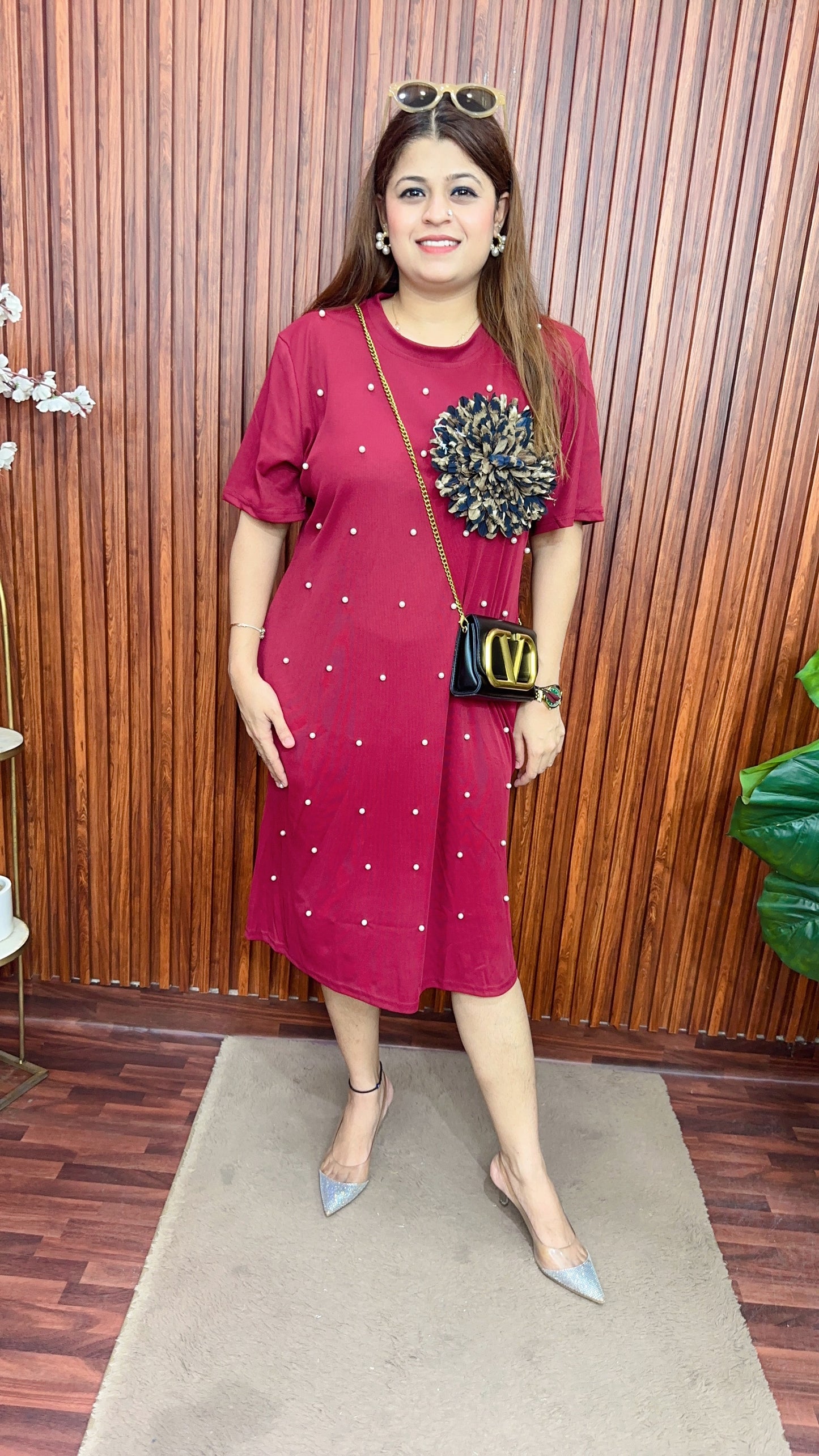 Leopard Flower pearl Ribbed dress