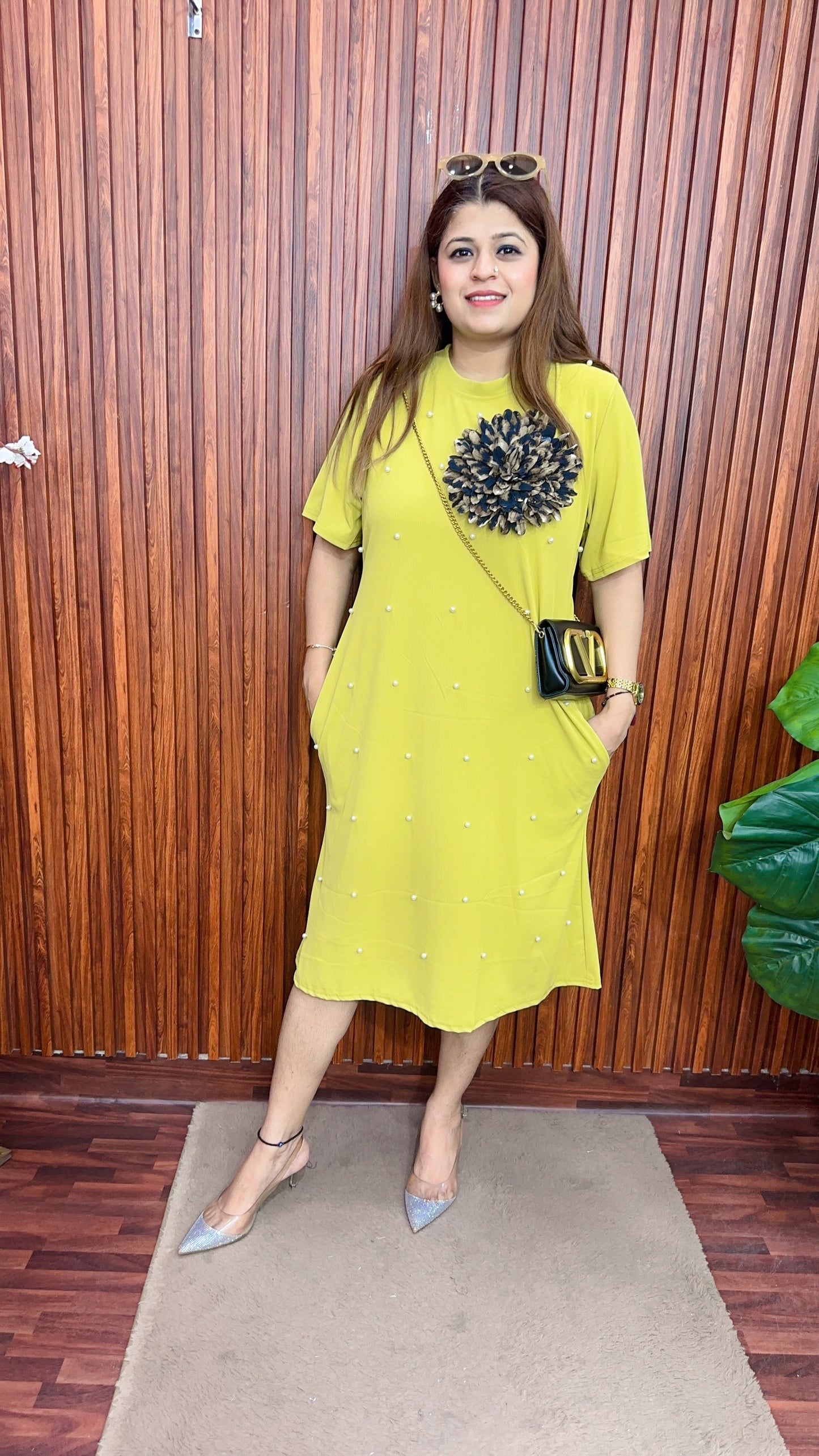 Leopard Flower pearl Ribbed dress