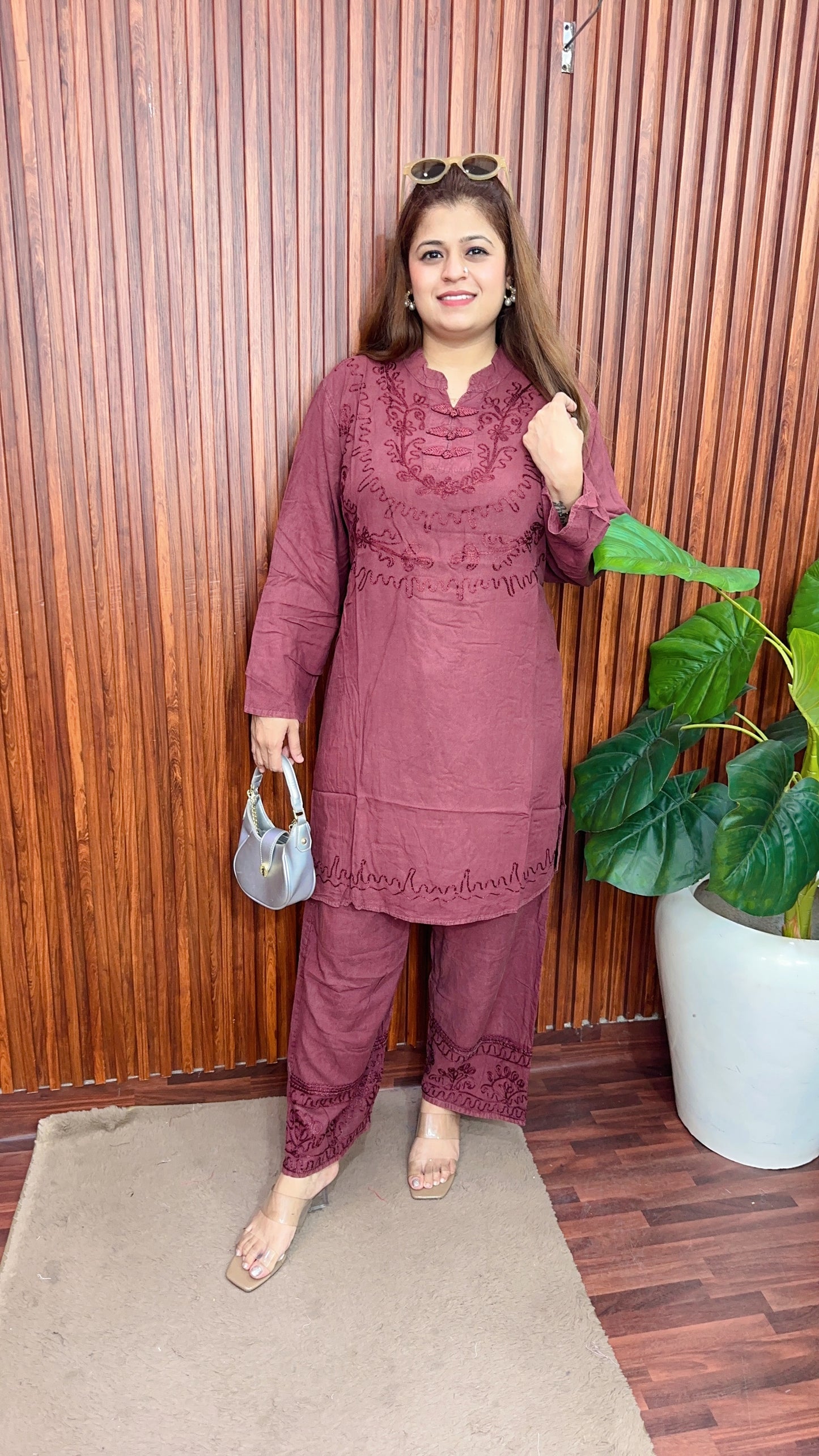 Premium cotton marble Lakhnavi coord set