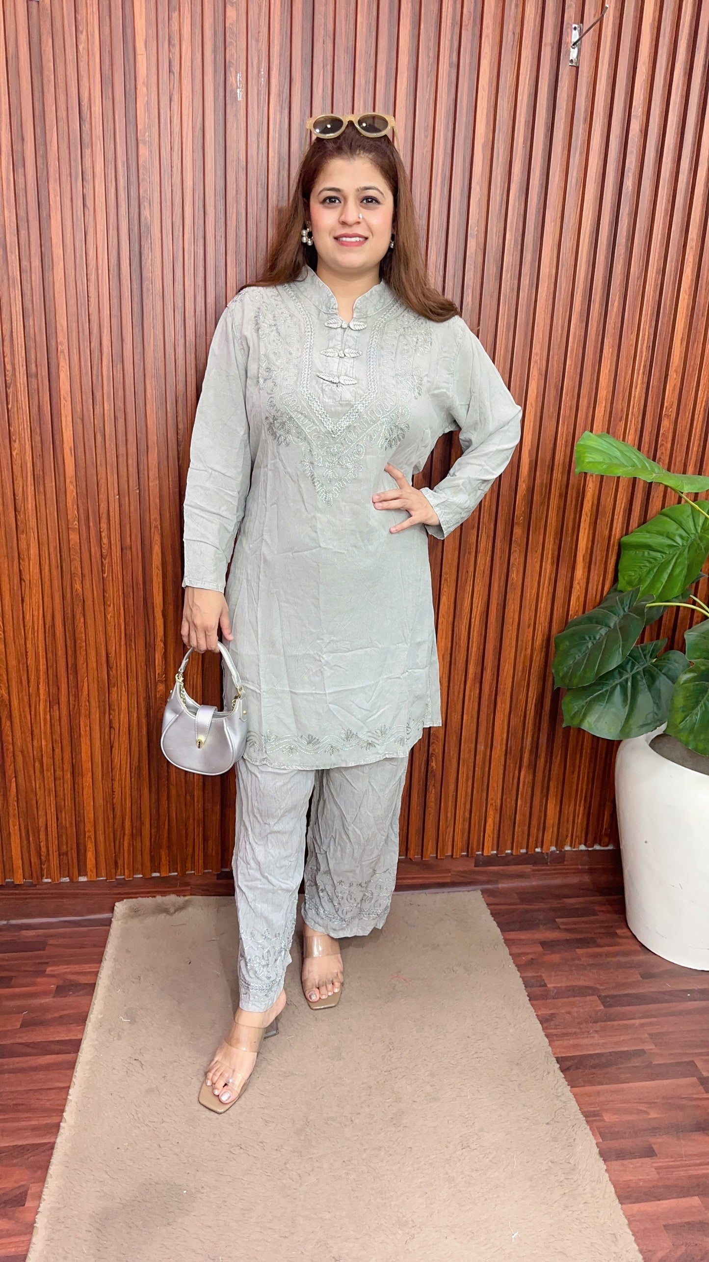 Premium cotton marble Lakhnavi coord set