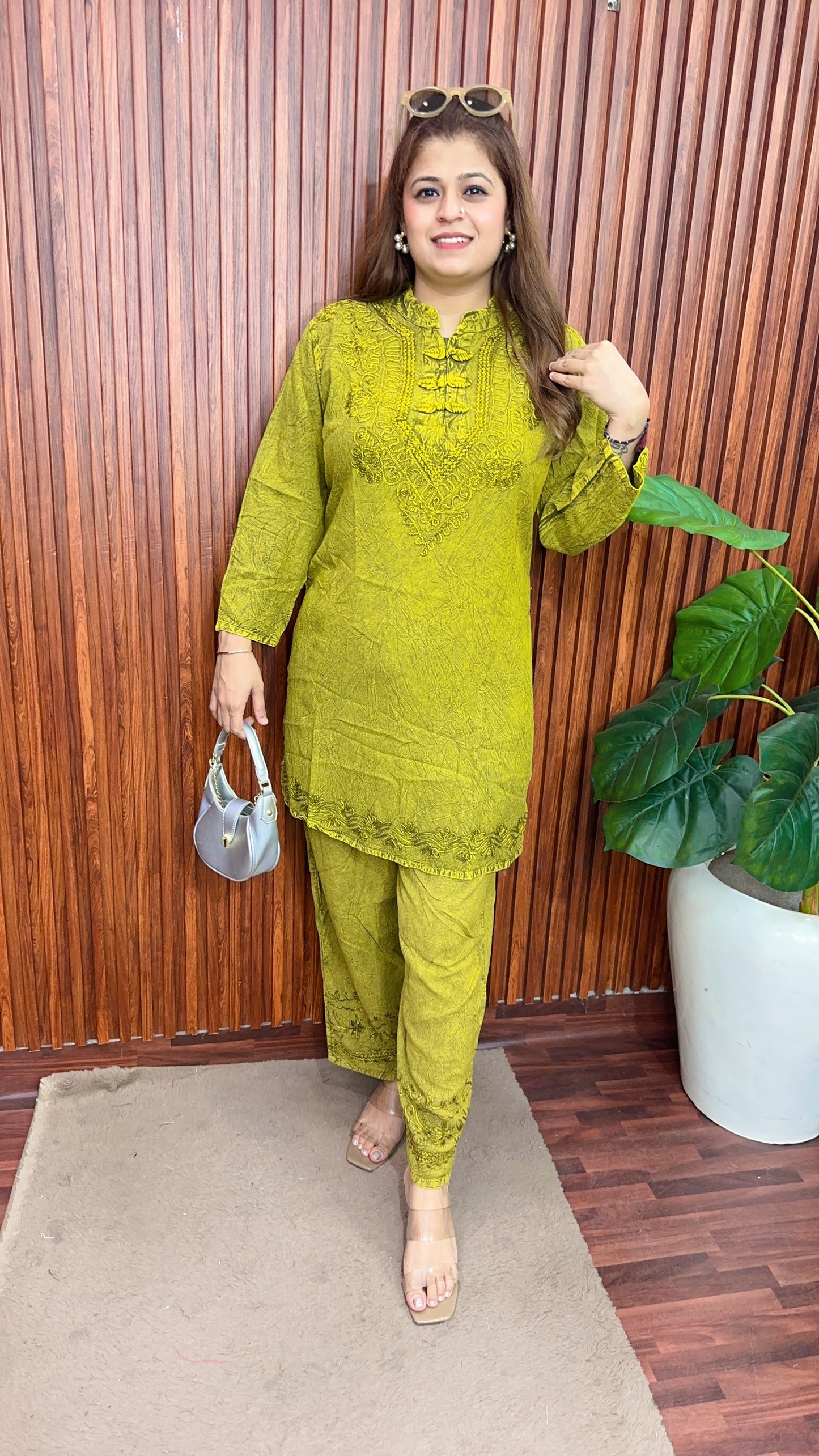 Premium cotton marble Lakhnavi coord set