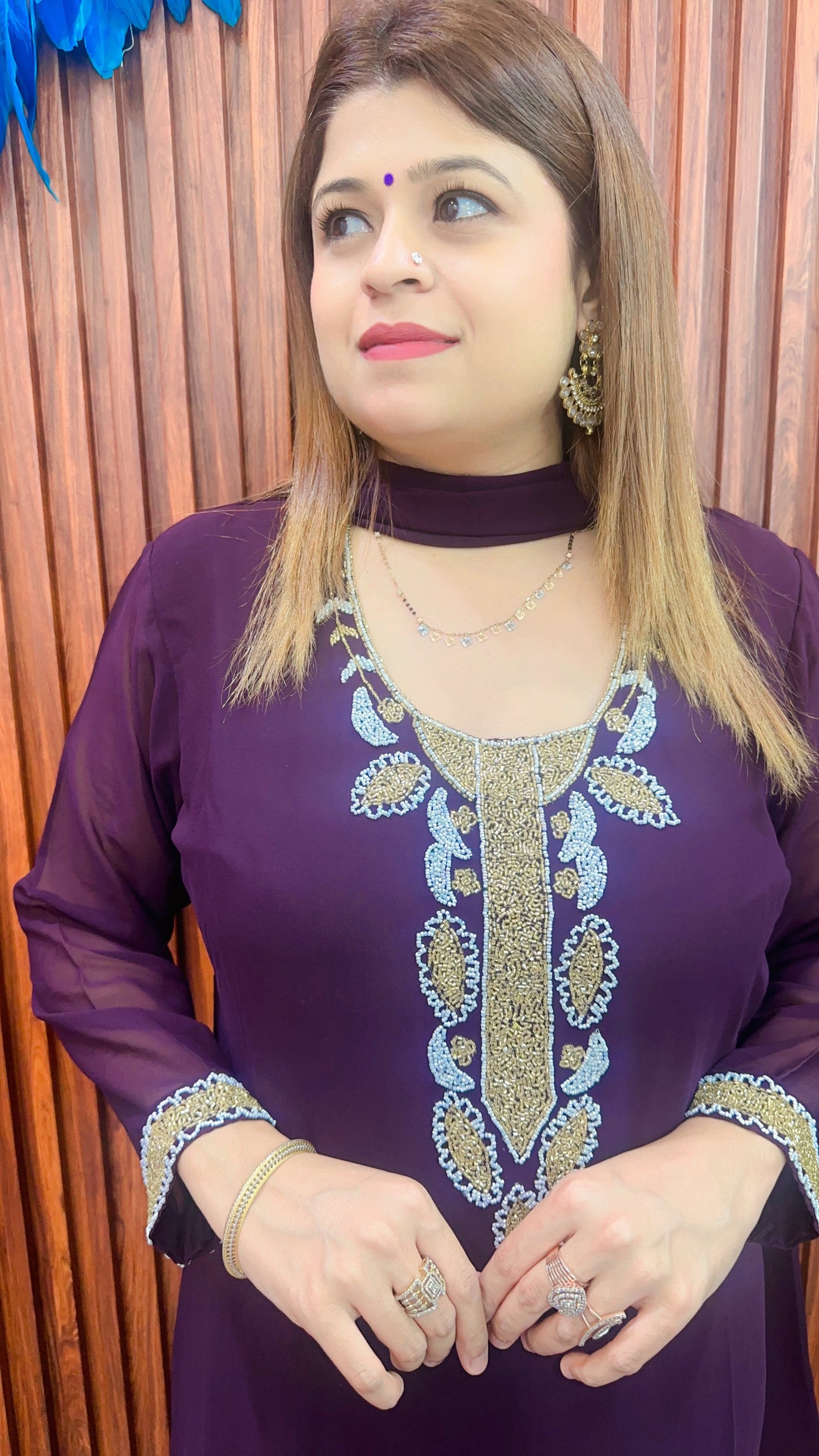 Round Neck White Cutdana Suit with Pant
