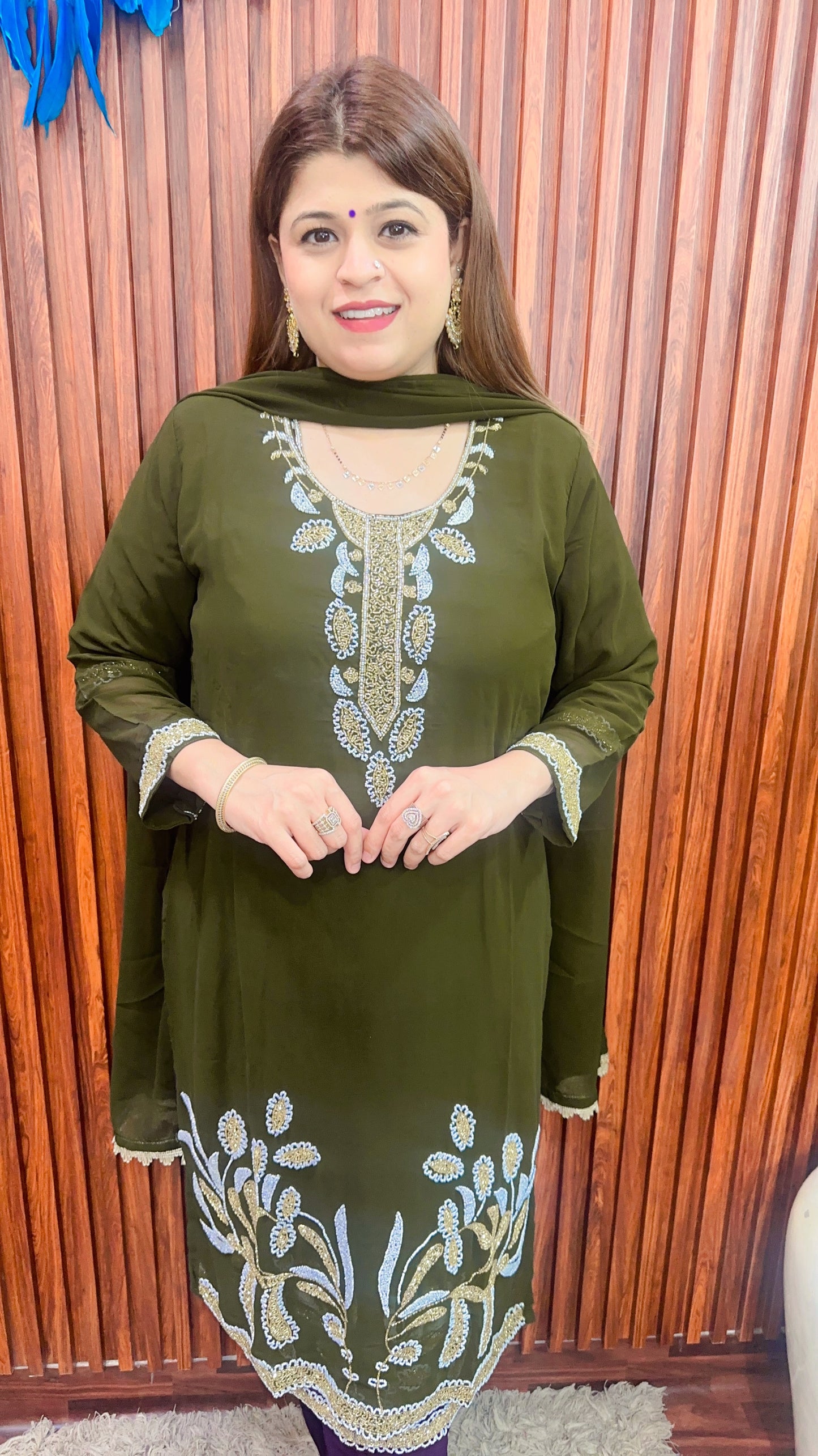 Round Neck White Cutdana Suit with Pant