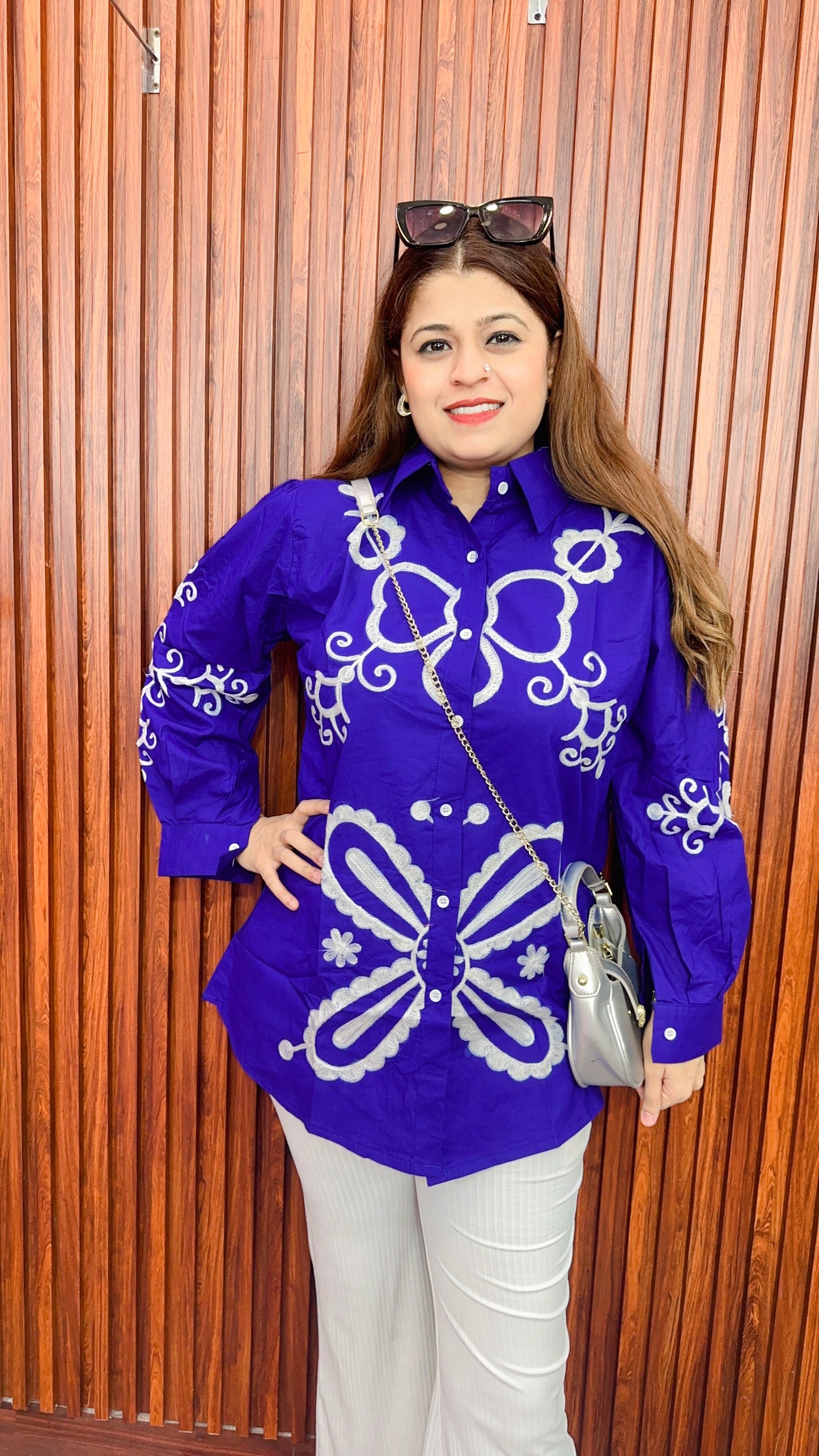 Butterfly thread work shirt