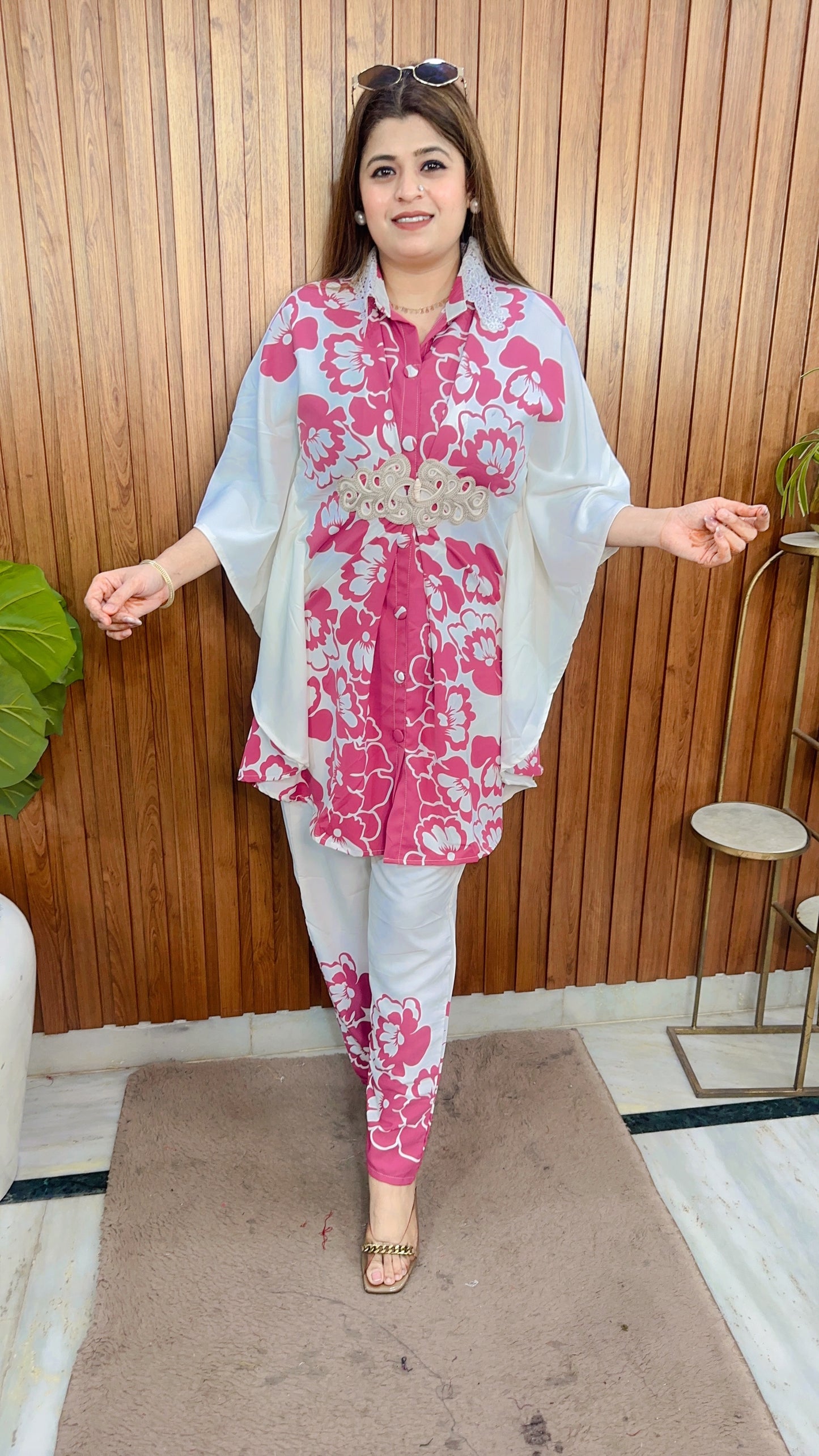 Flower Crepe Kaftan Coord Set