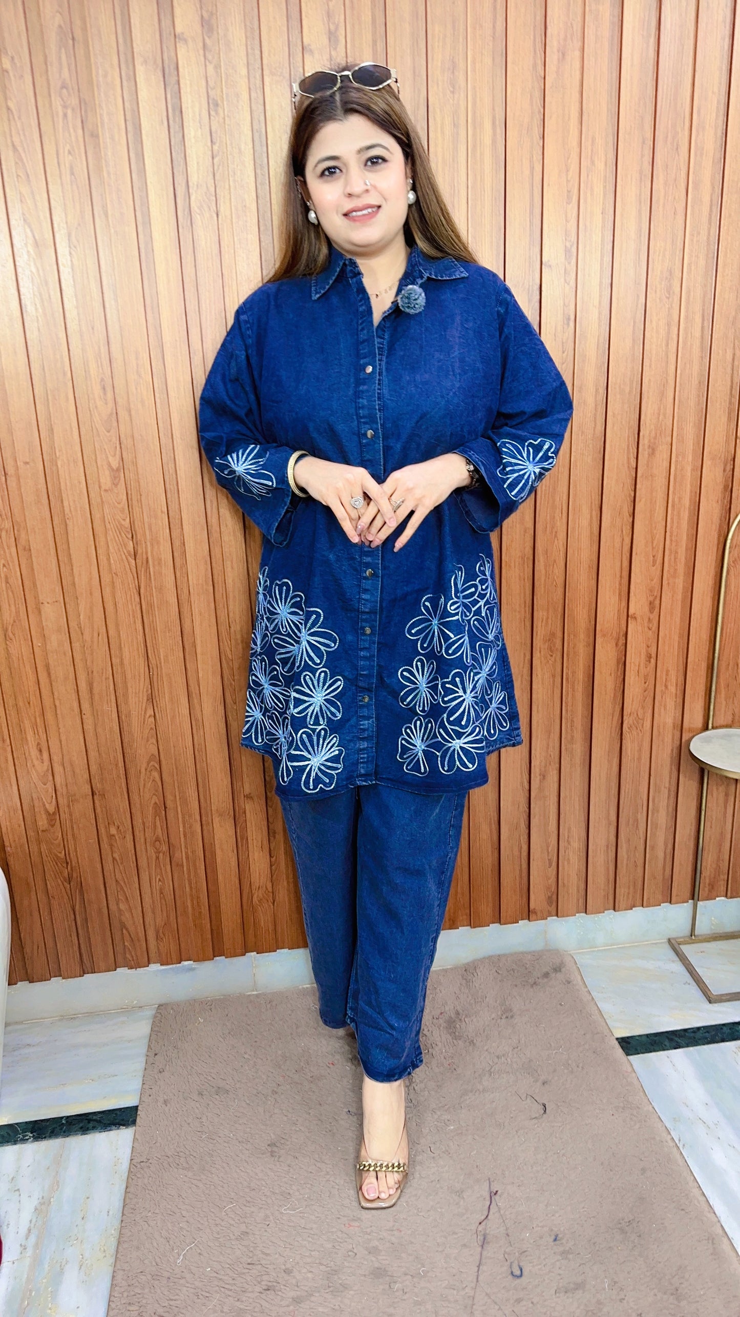 Embroidery Denim Coord Set