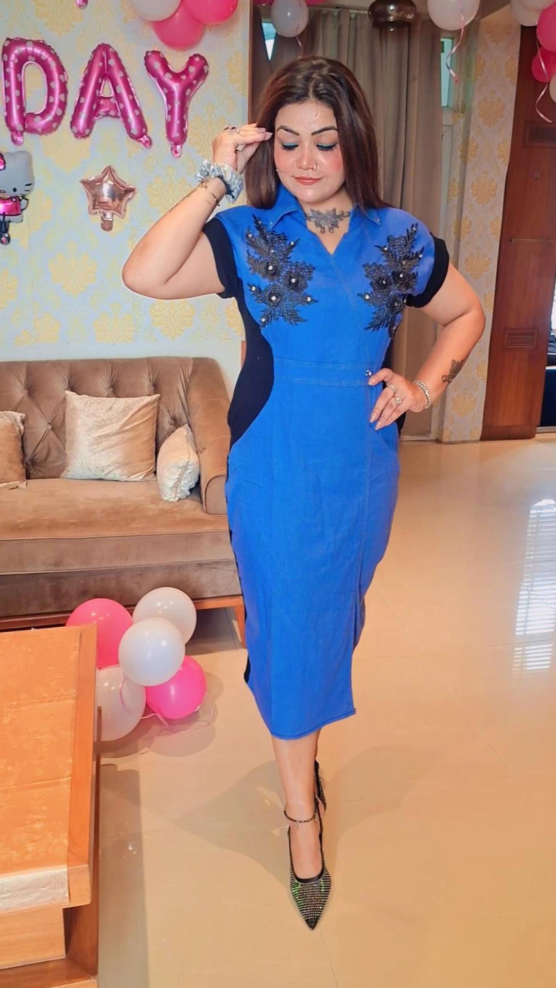 Flower Denim classy dress