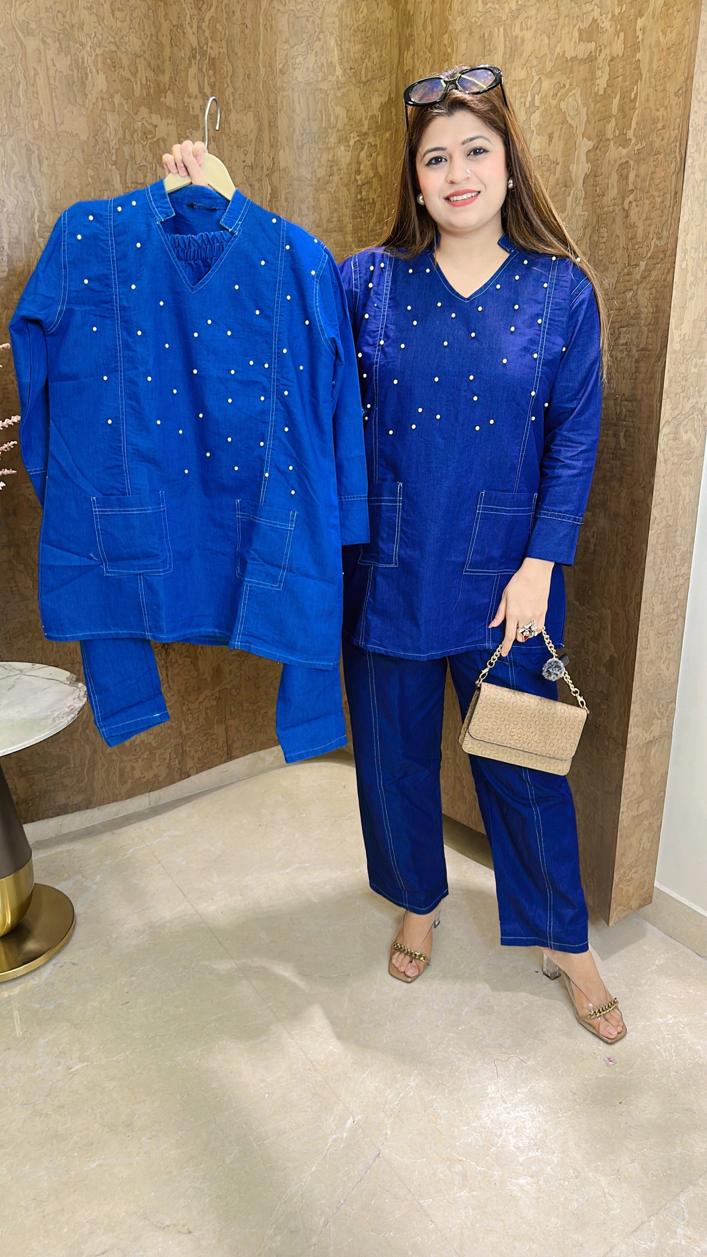 Classy Pearl Denim Coord set