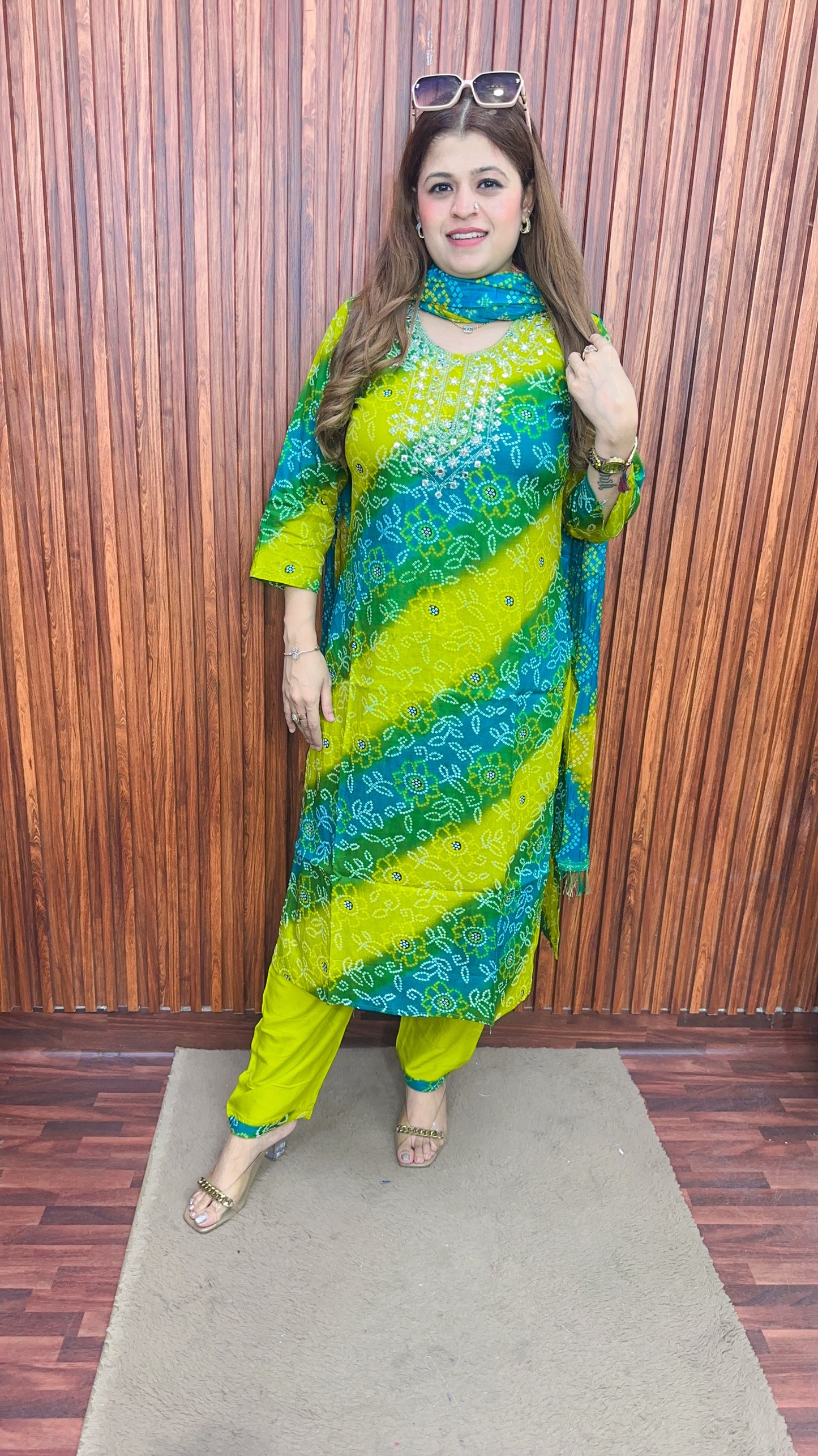 Teej special Leheriya cotton suit set