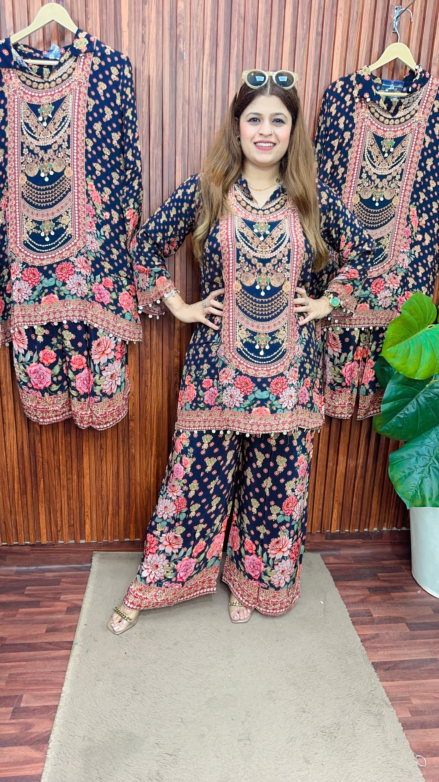 Black pure crepe digital short kurta with pant