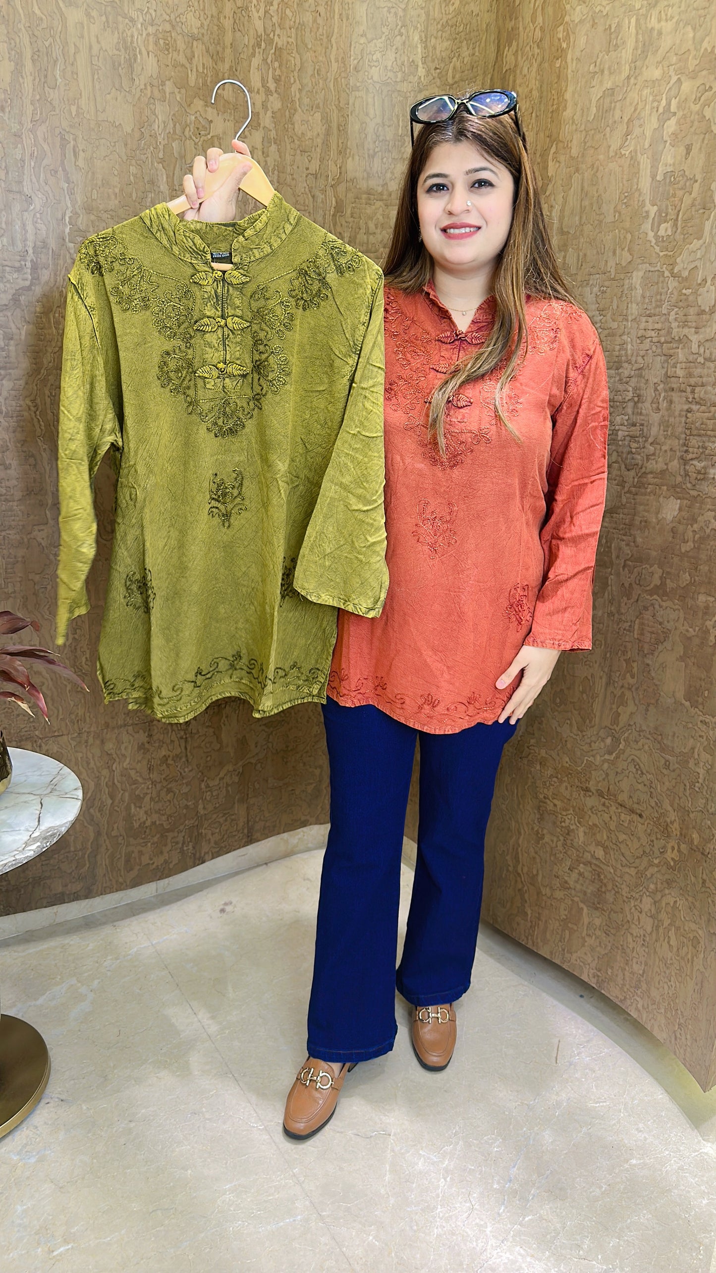 Lakhnavi Pure Cotton Marble Short Kurti