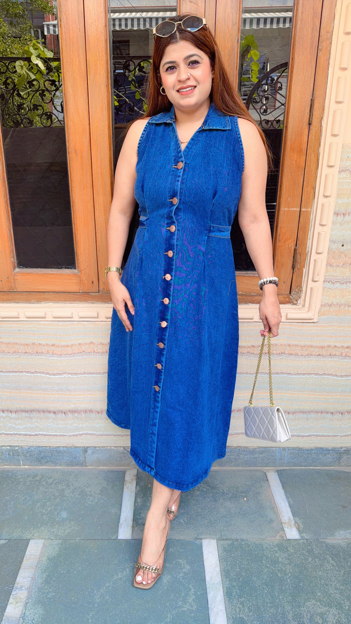 Berry Denim A-Line Dress
