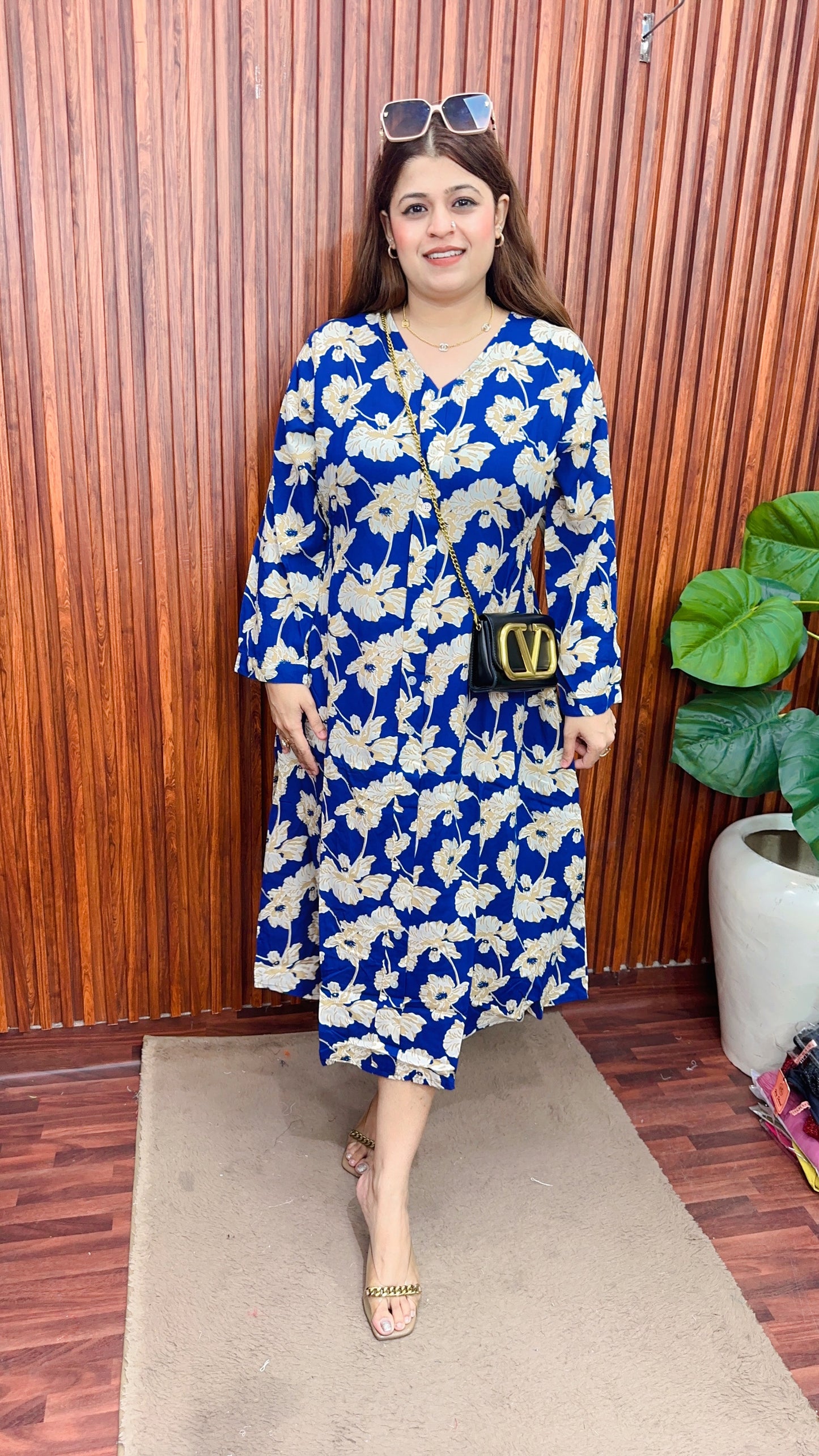 A line cotton printed maxi dress