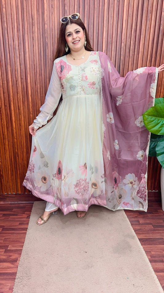 Pure shiffon Anarkali Suit