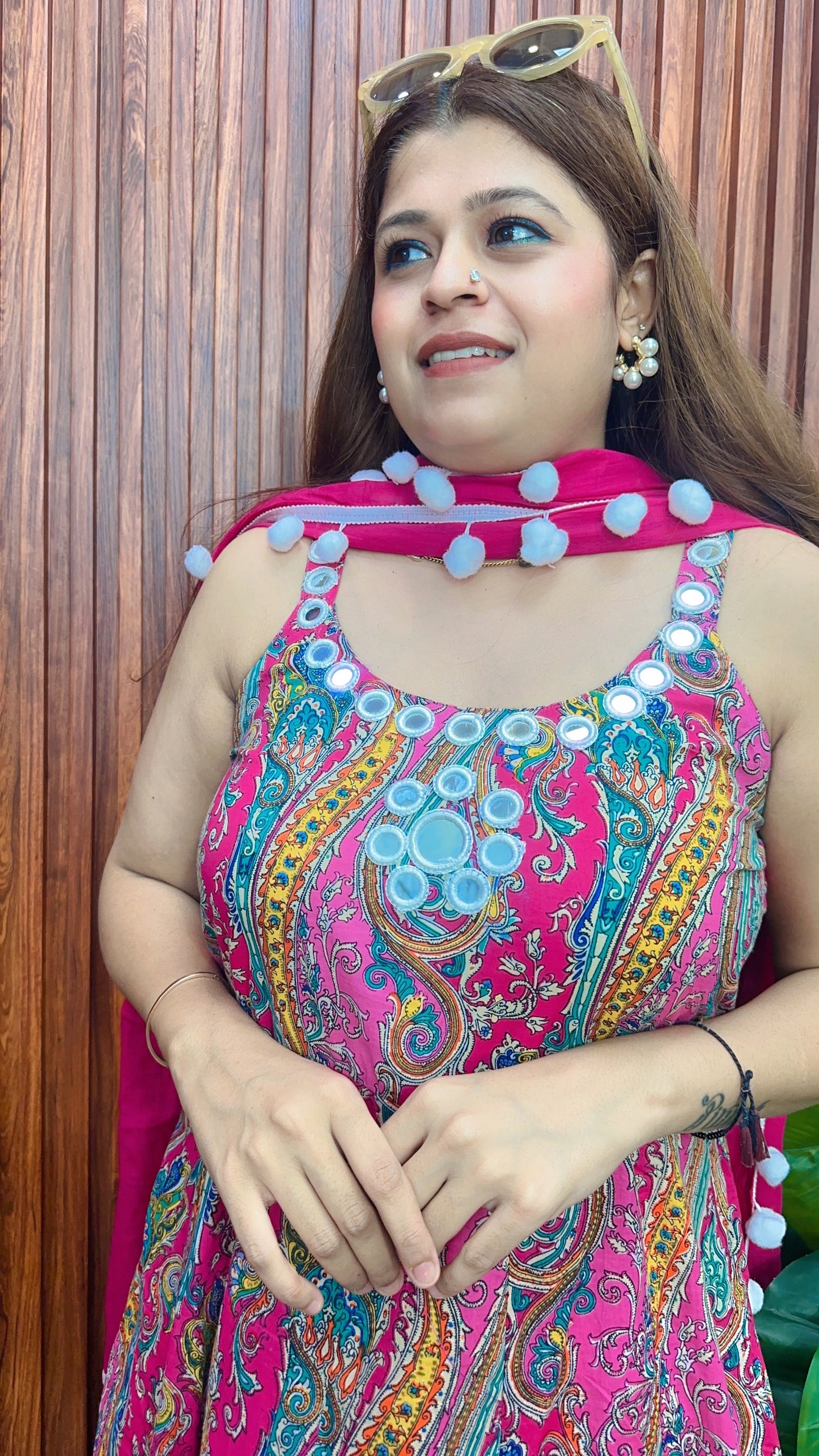 Premium Mirror work Strap Anarkali suit