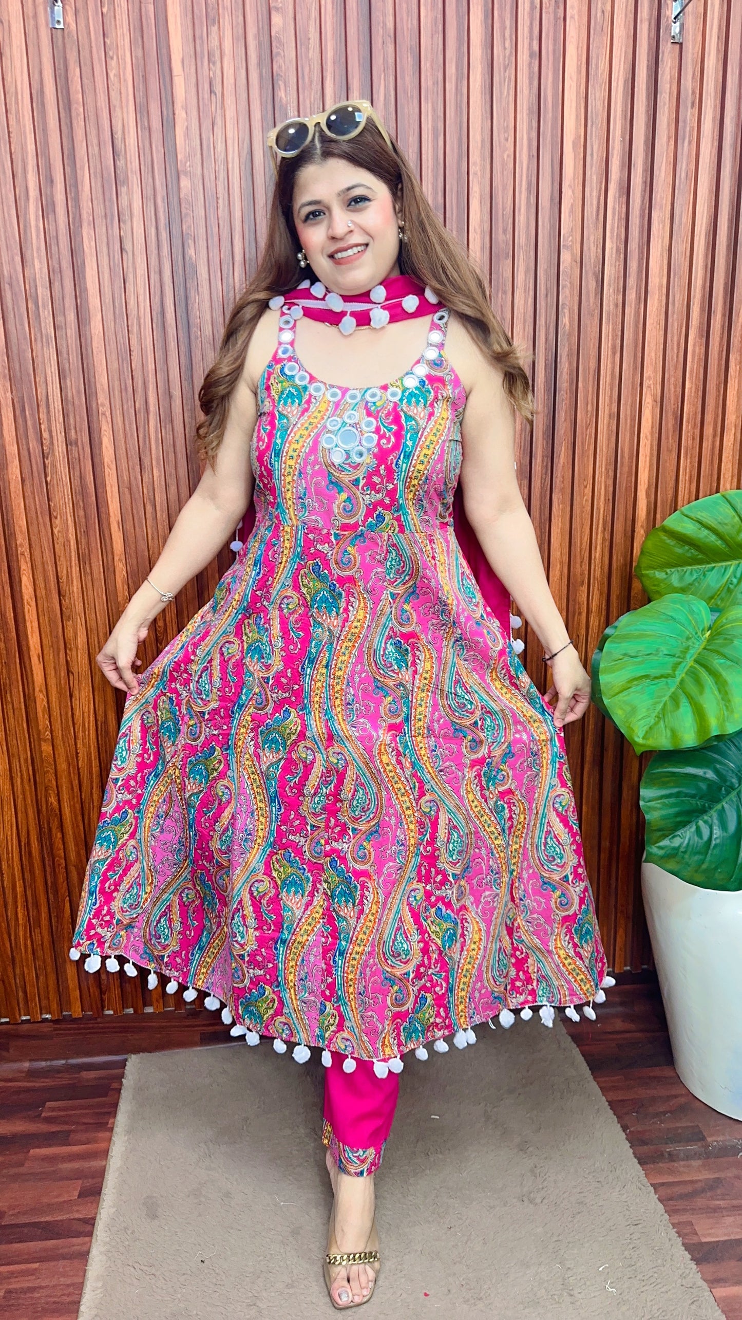 Premium Mirror work Strap Anarkali suit