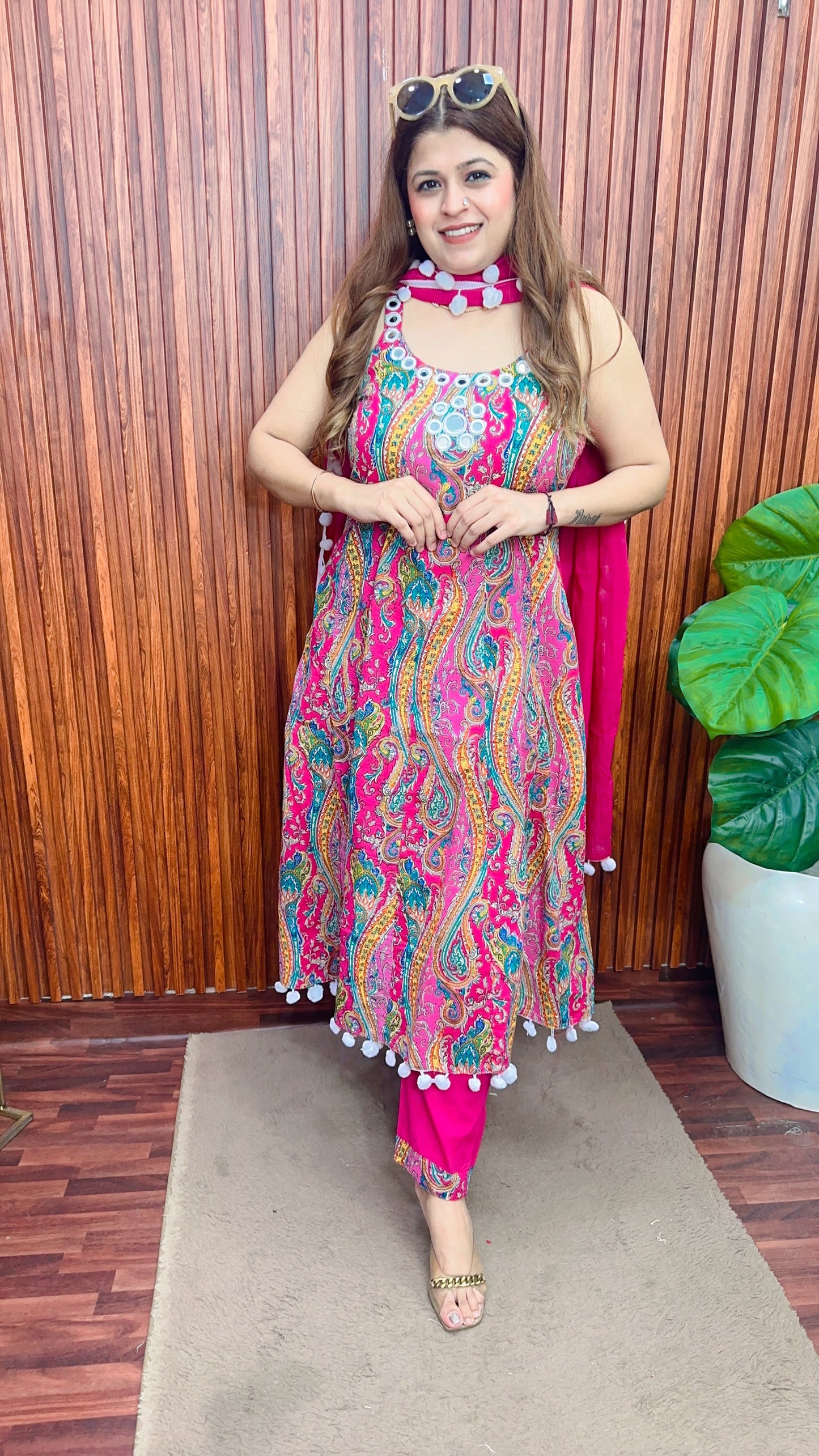 Premium Mirror work Strap Anarkali suit