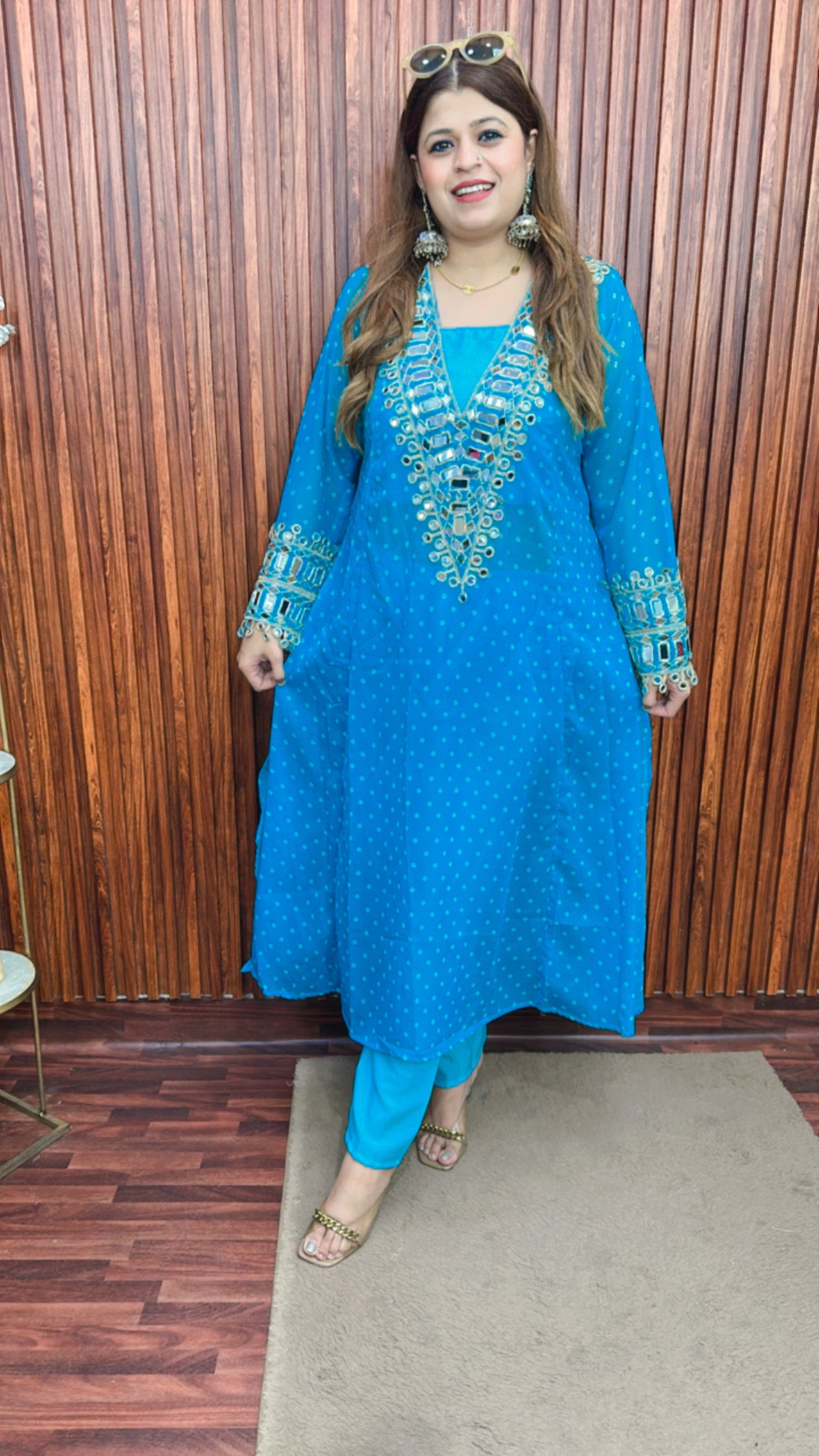 Jaipuri mirror three piece kurta set
