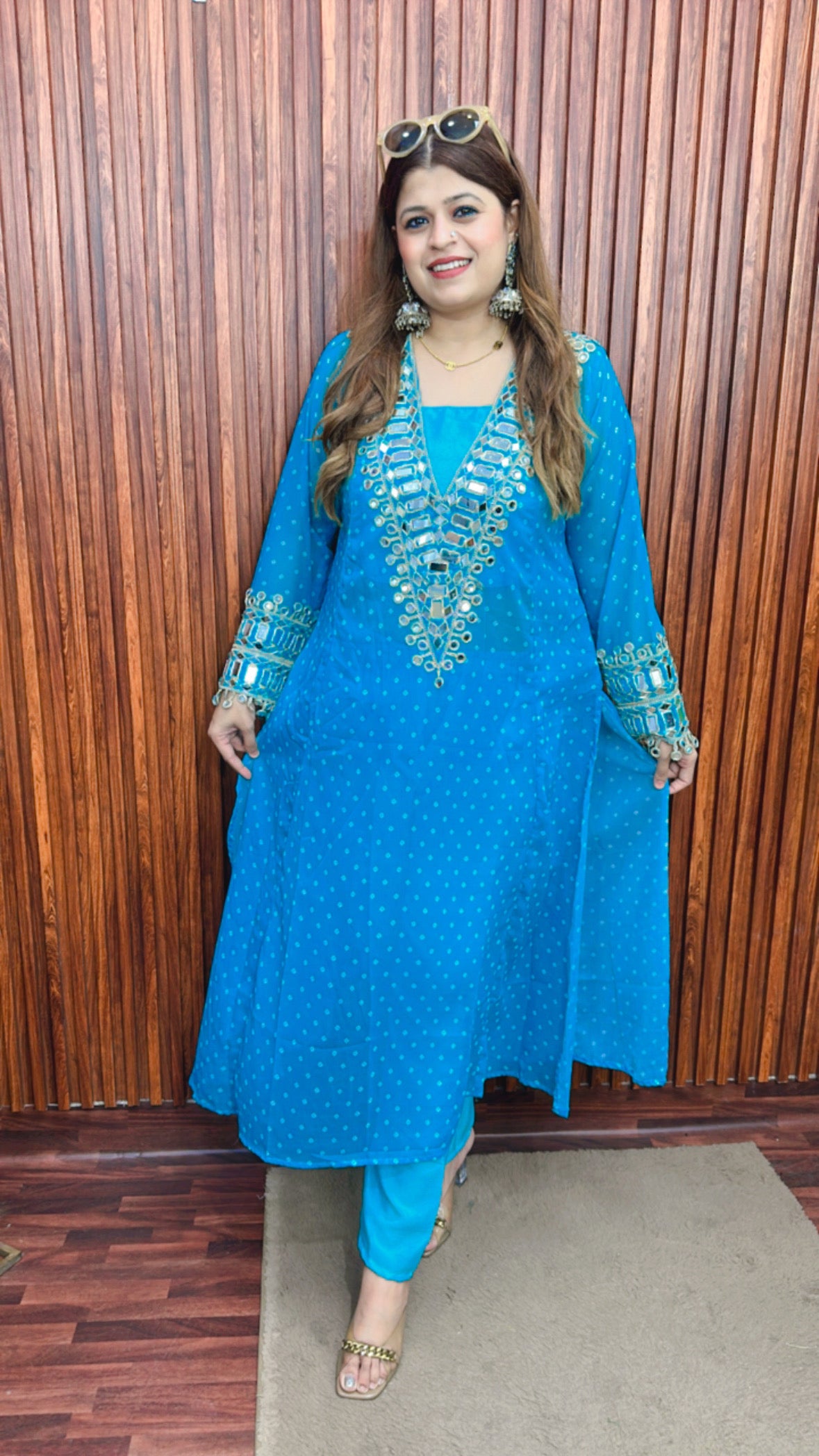 Jaipuri mirror three piece kurta set