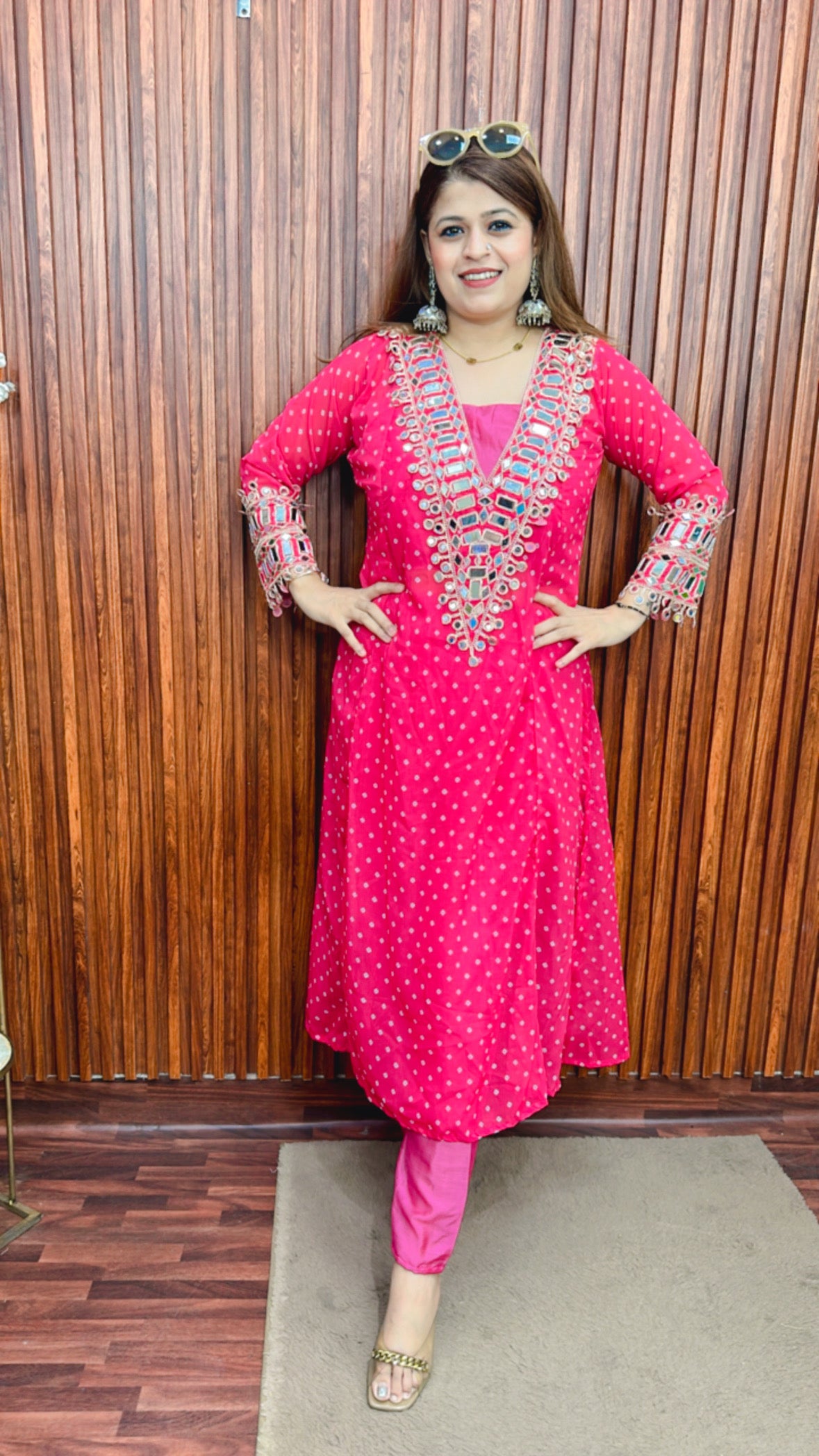 Jaipuri mirror three piece kurta set