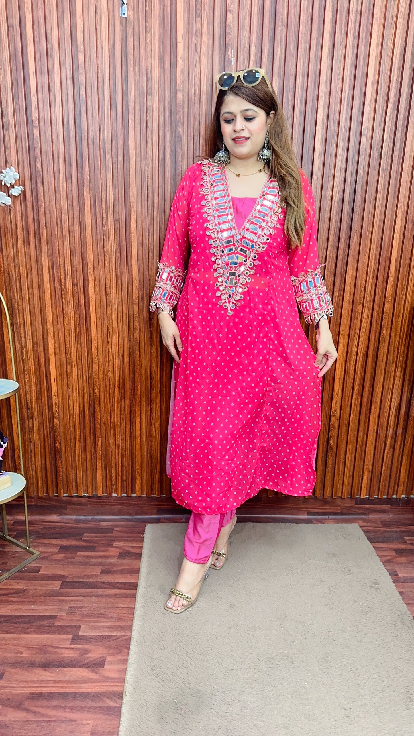Jaipuri mirror three piece kurta set