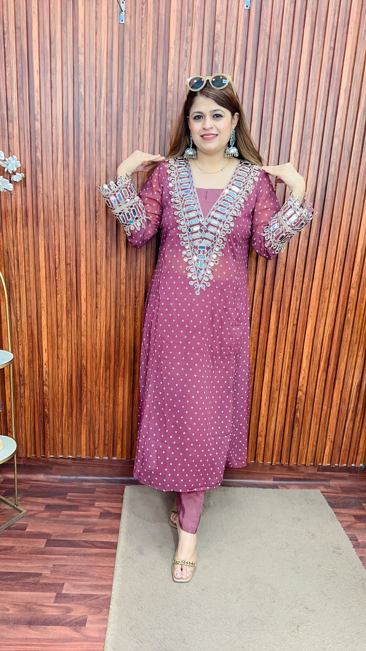Jaipuri mirror three piece kurta set