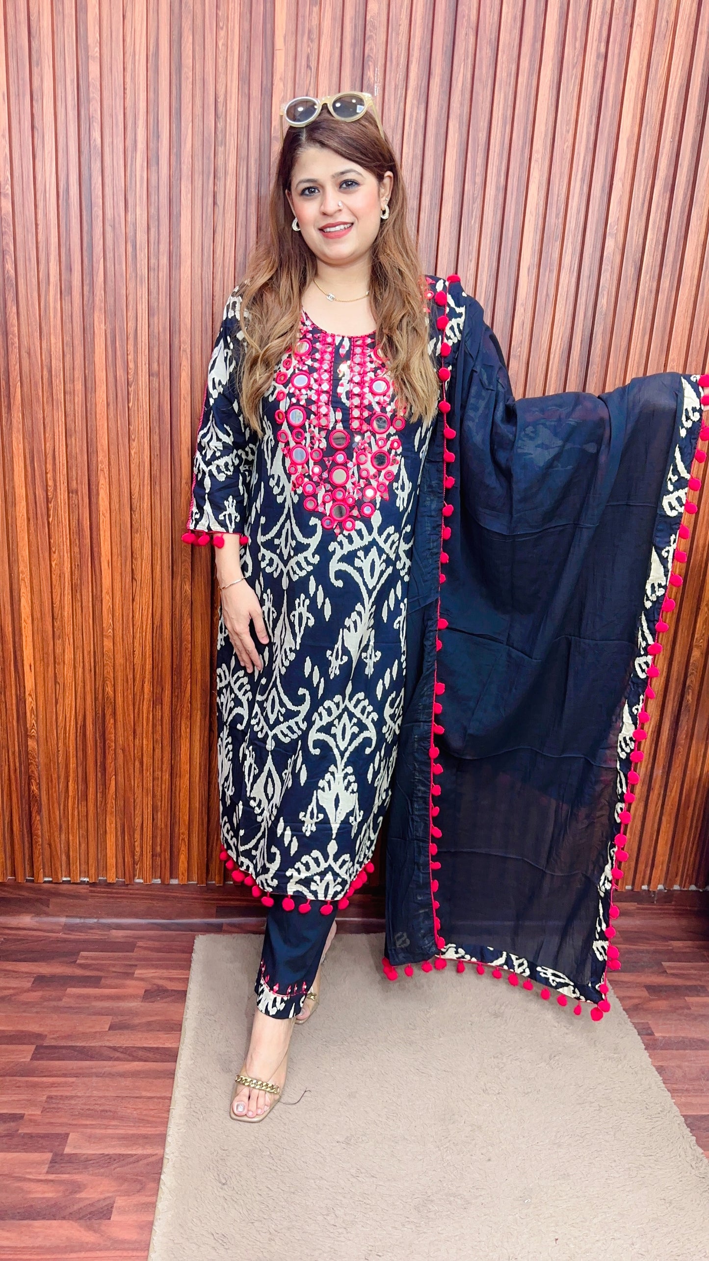 Black and white Mirror work Pure cotton suit