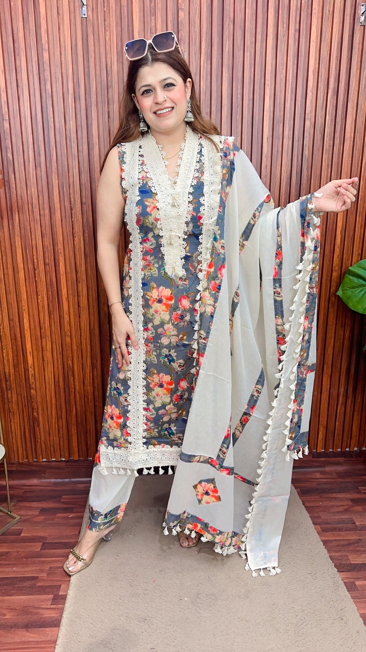 Premium lace cotton suit set
