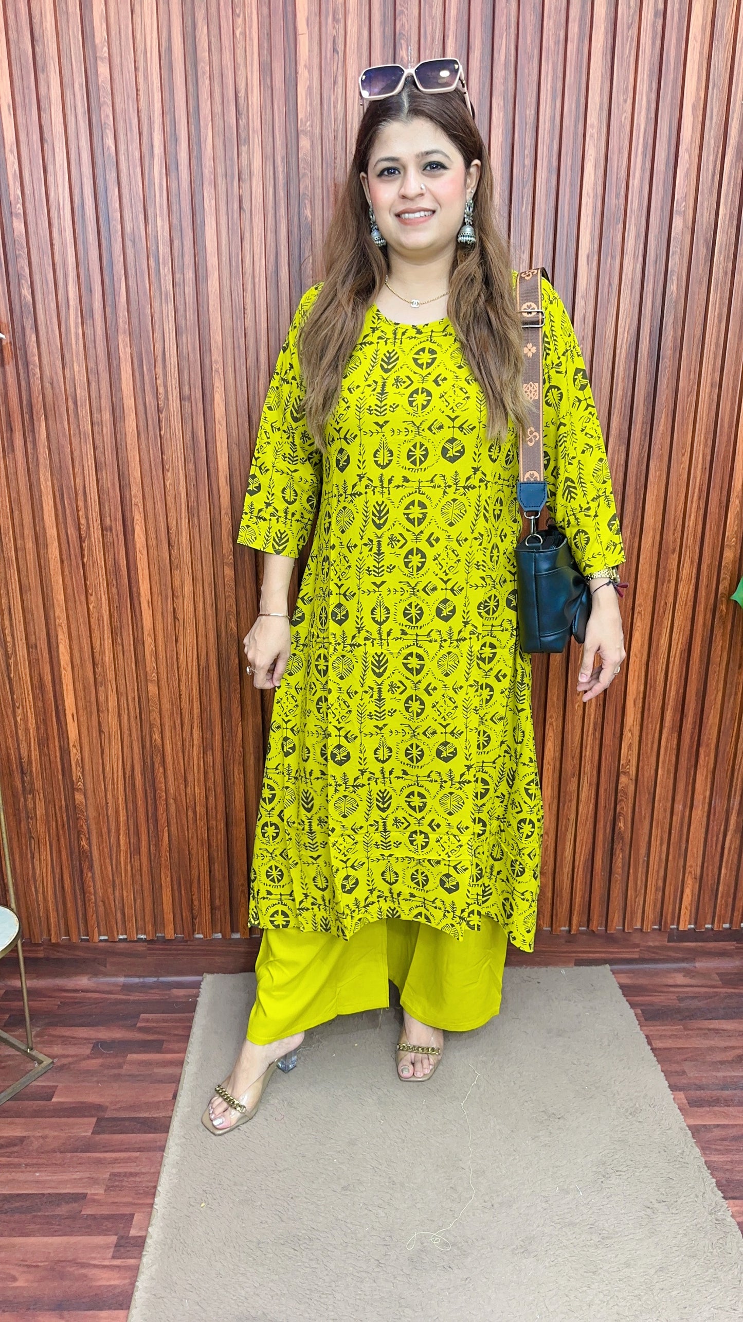 A line C cut cotton print kurta set