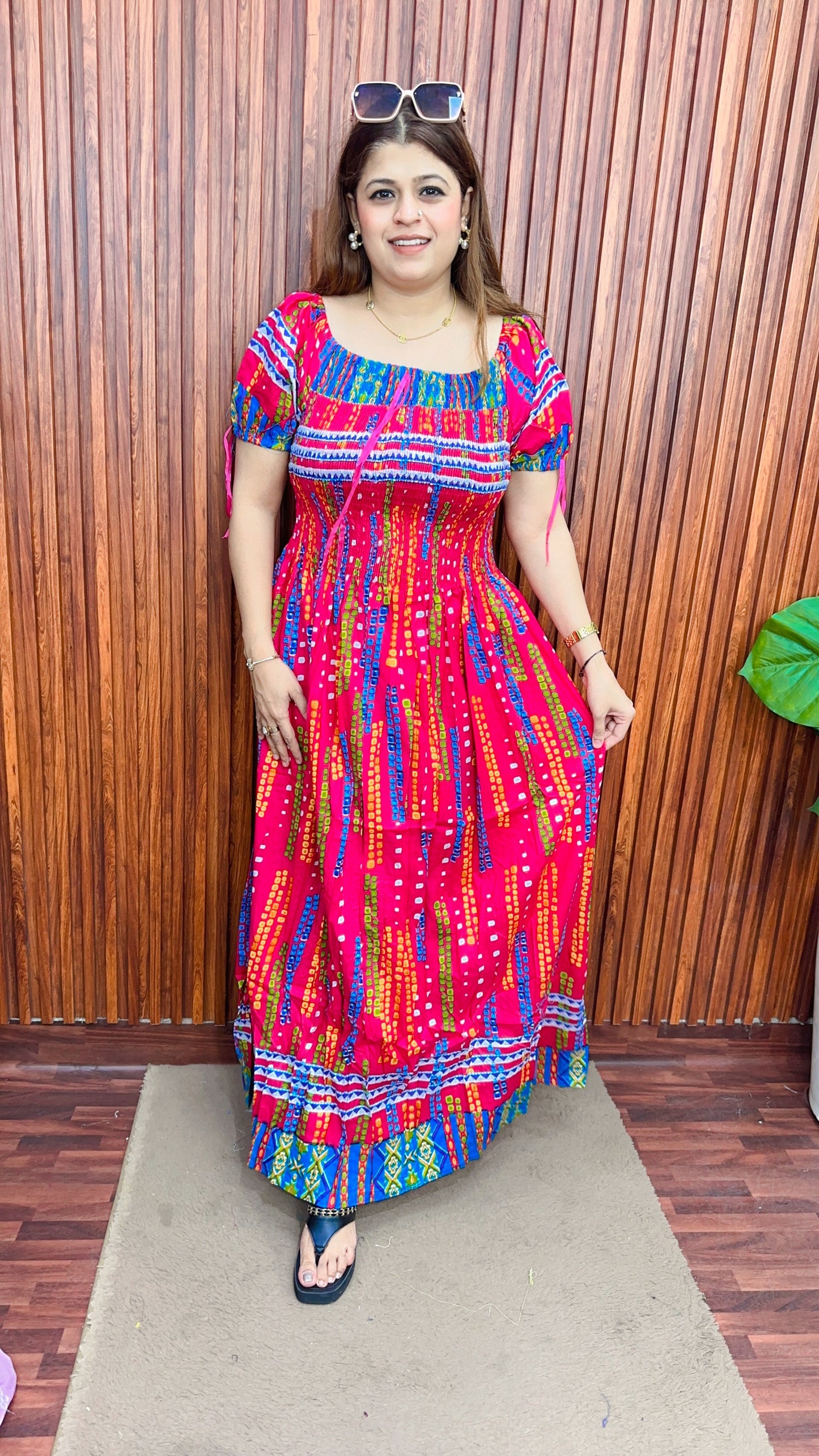 Bobbin printed long multicolour dress