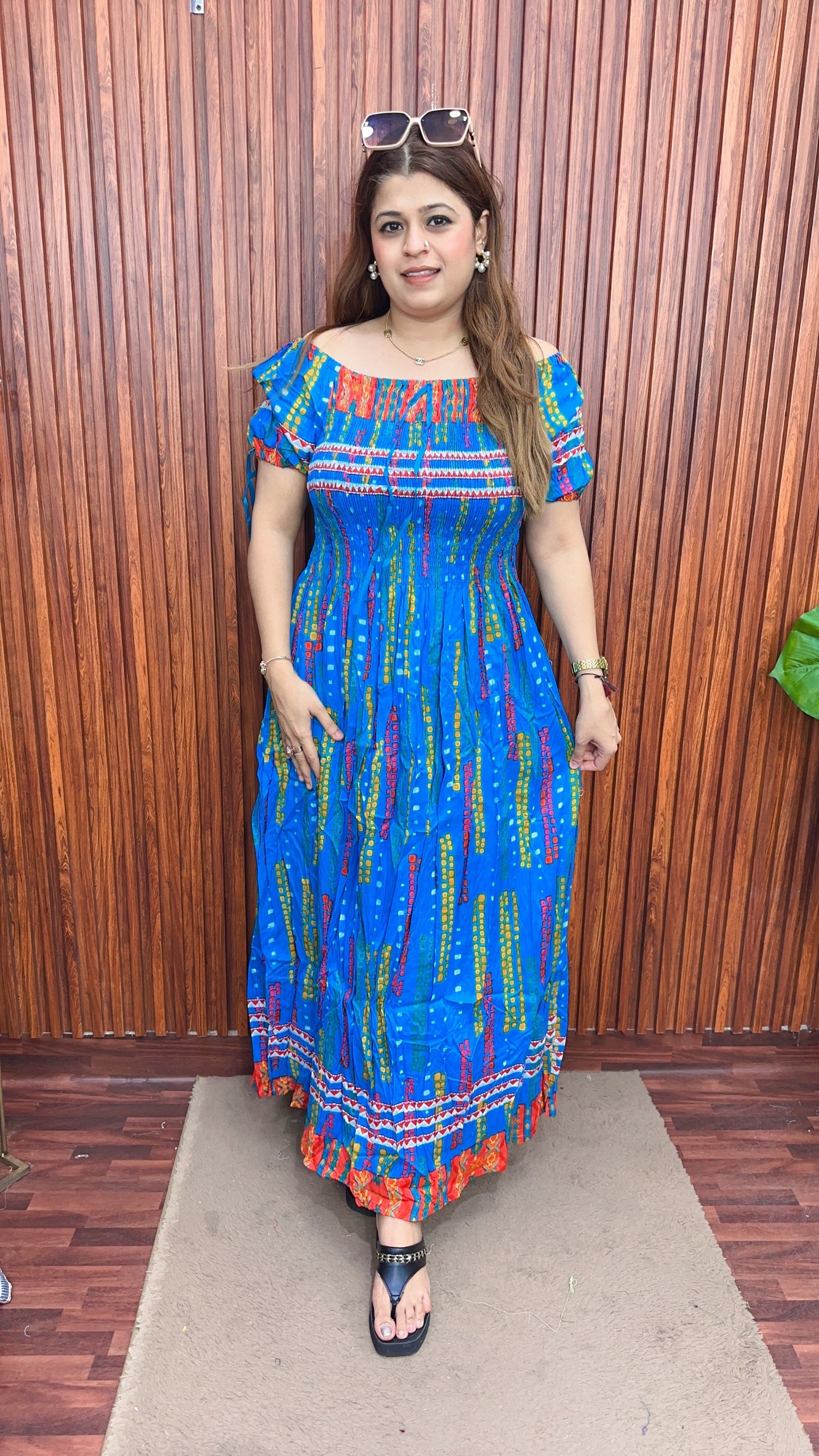 Bobbin printed long multicolour dress