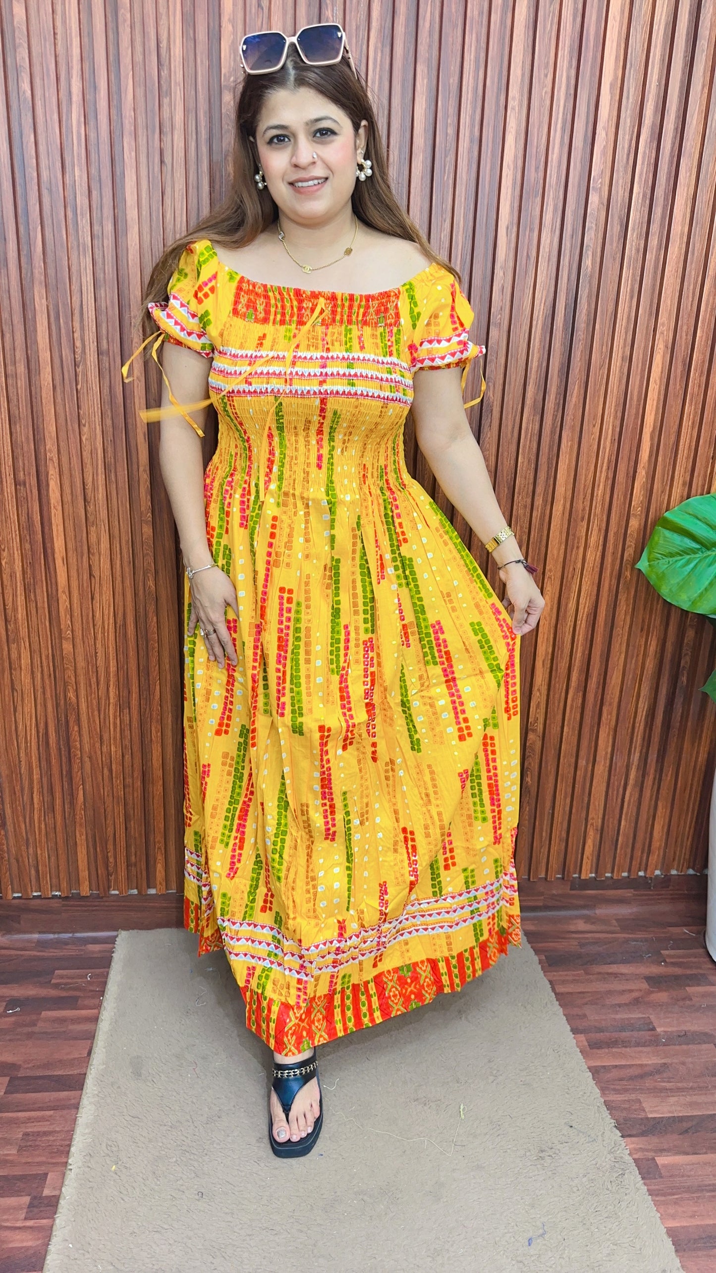 Bobbin printed long multicolour dress