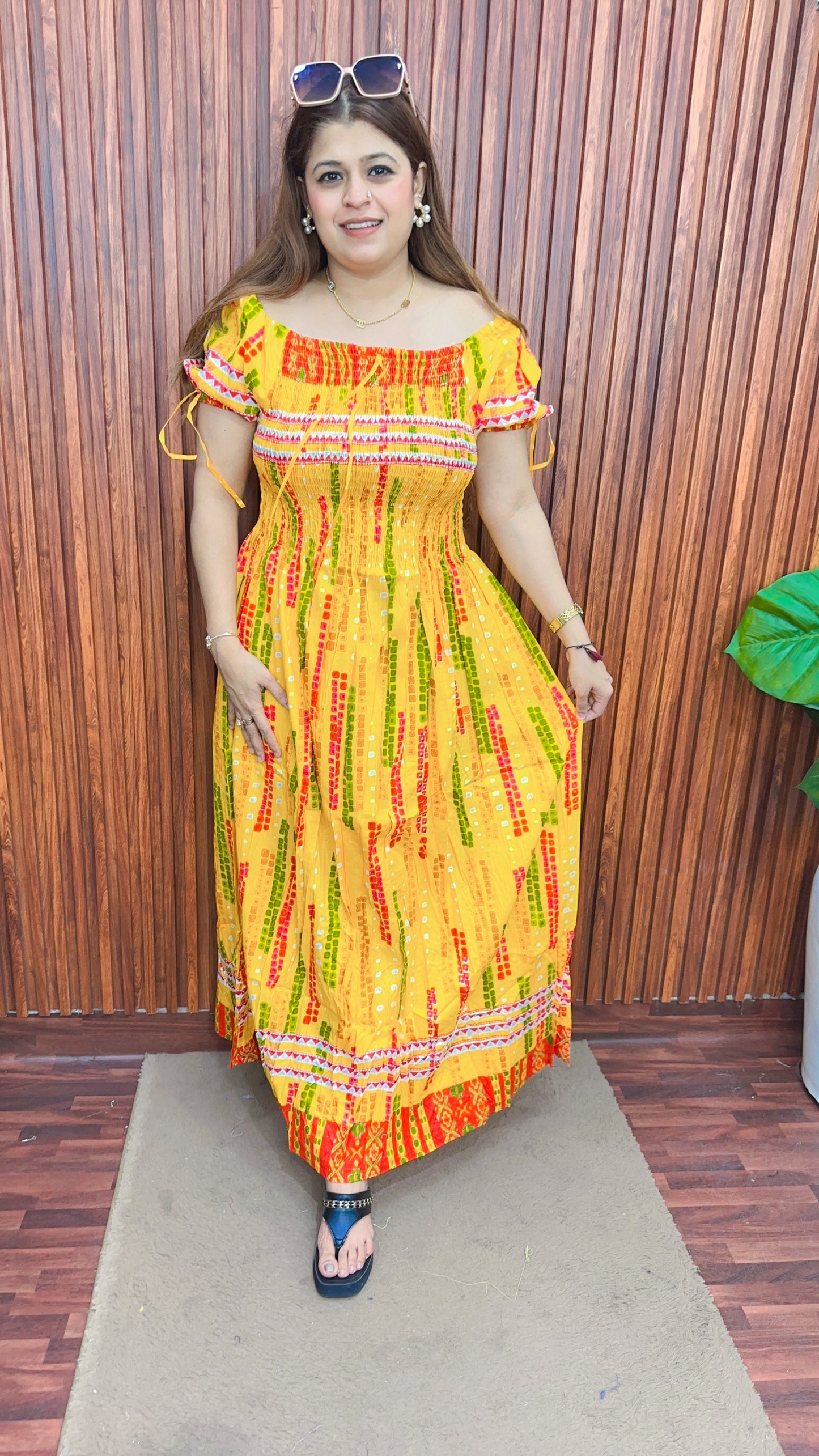 Bobbin printed long multicolour dress