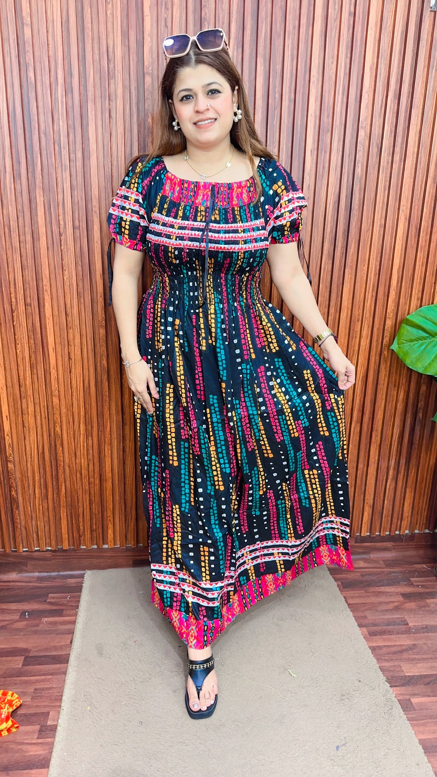 Bobbin printed long multicolour dress