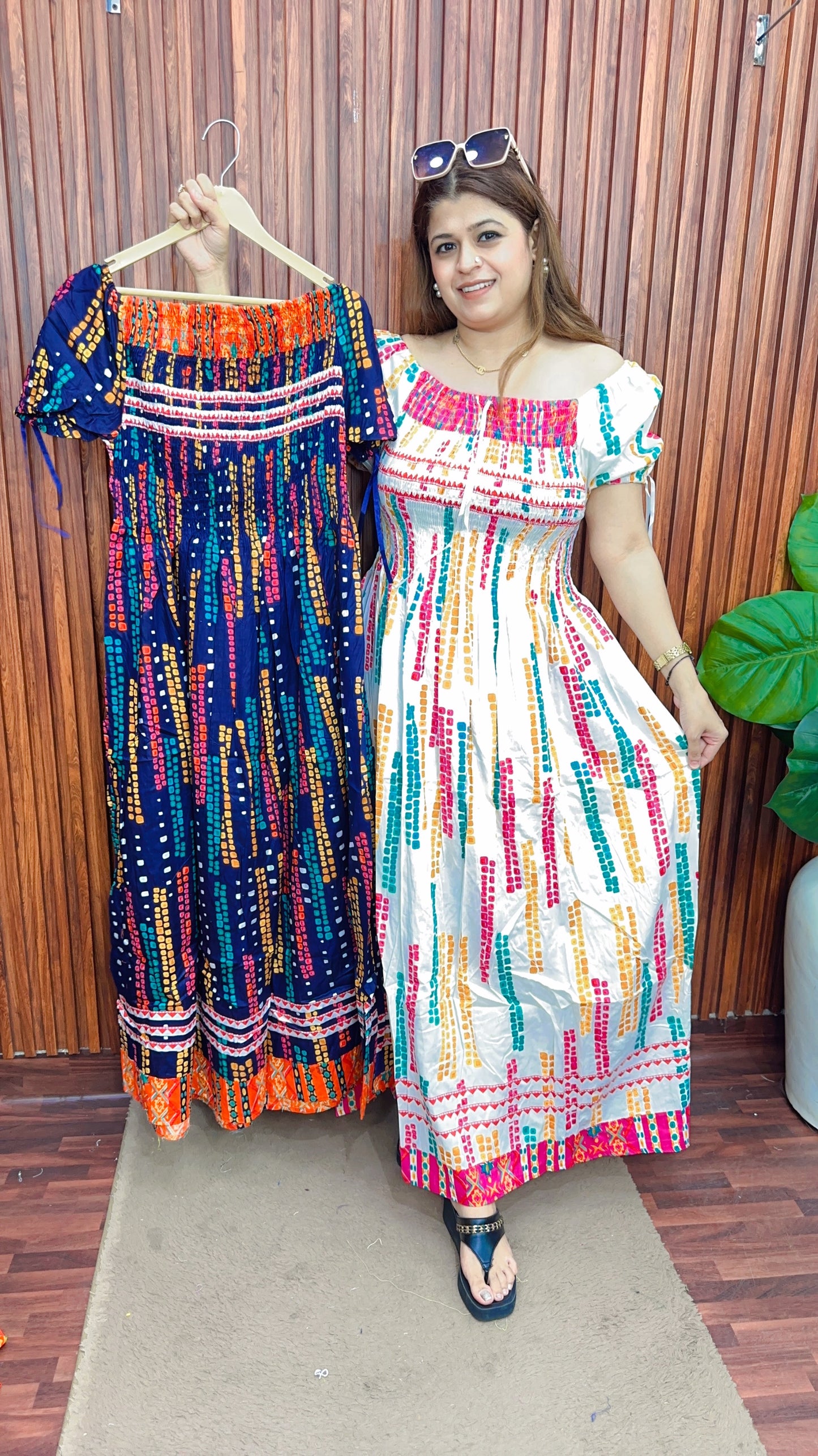 Bobbin printed long multicolour dress