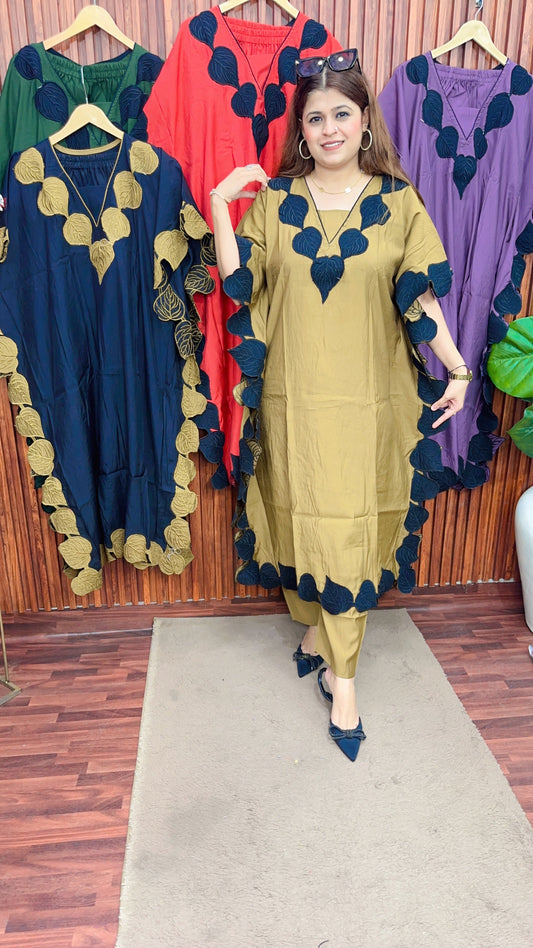 Stylish Leaf Cotton kaftan set