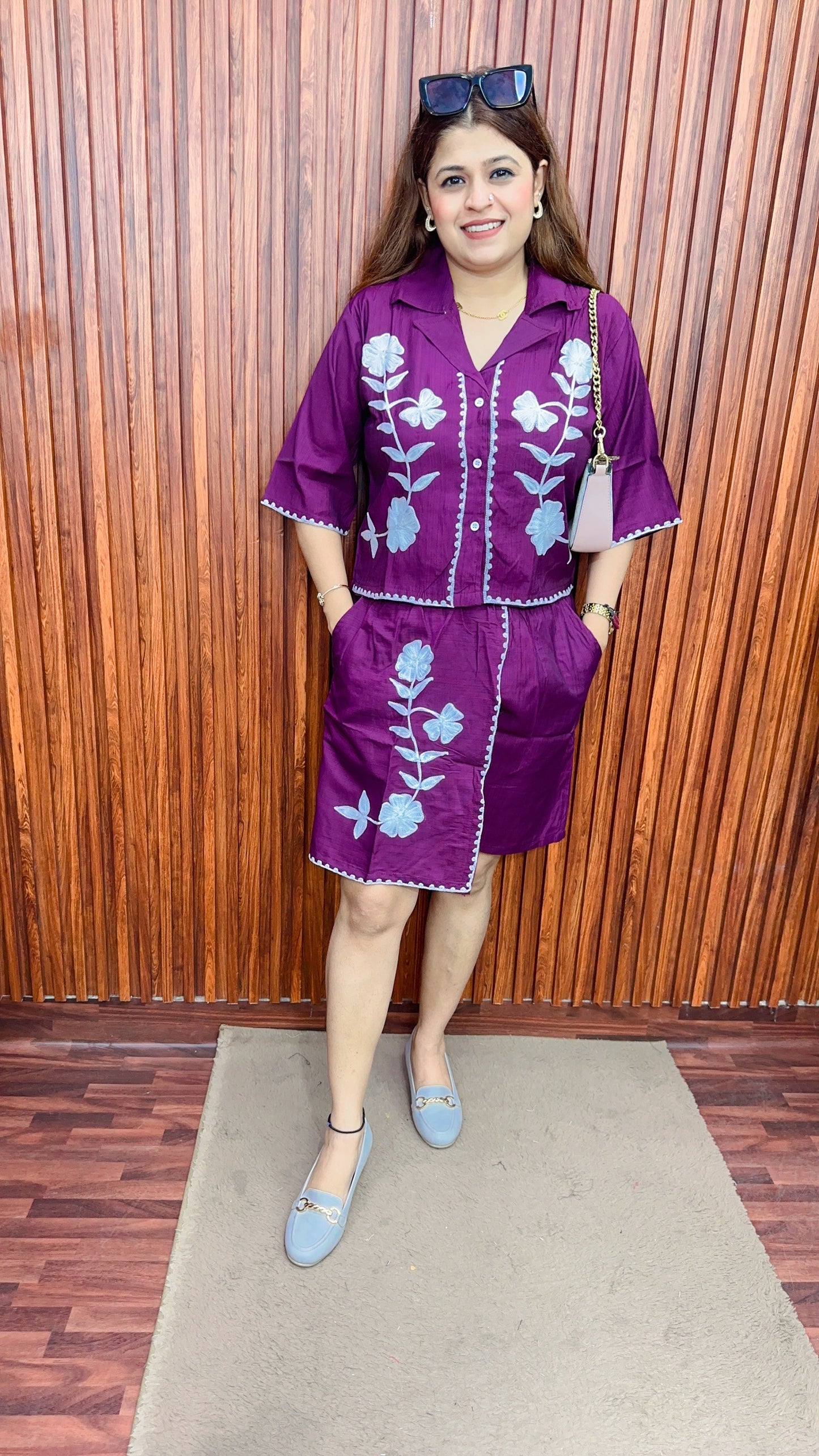Rose embroidery cotton skirt set