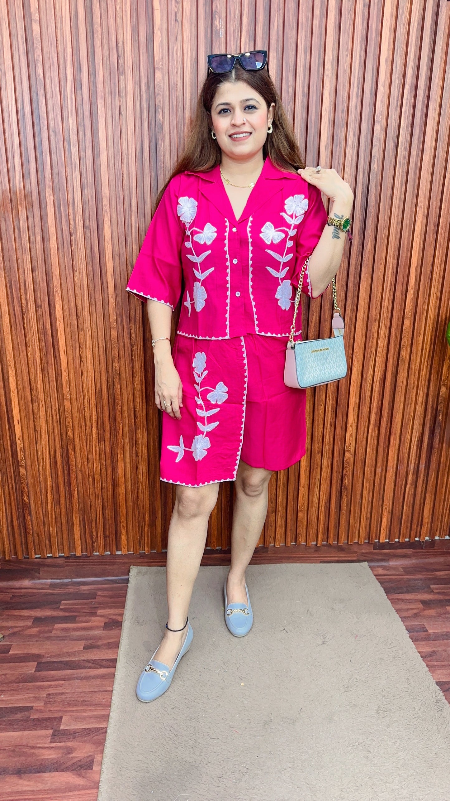 Rose embroidery cotton skirt set