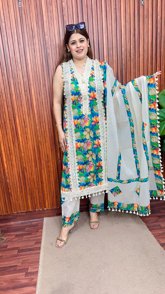 Premium lace cotton suit set