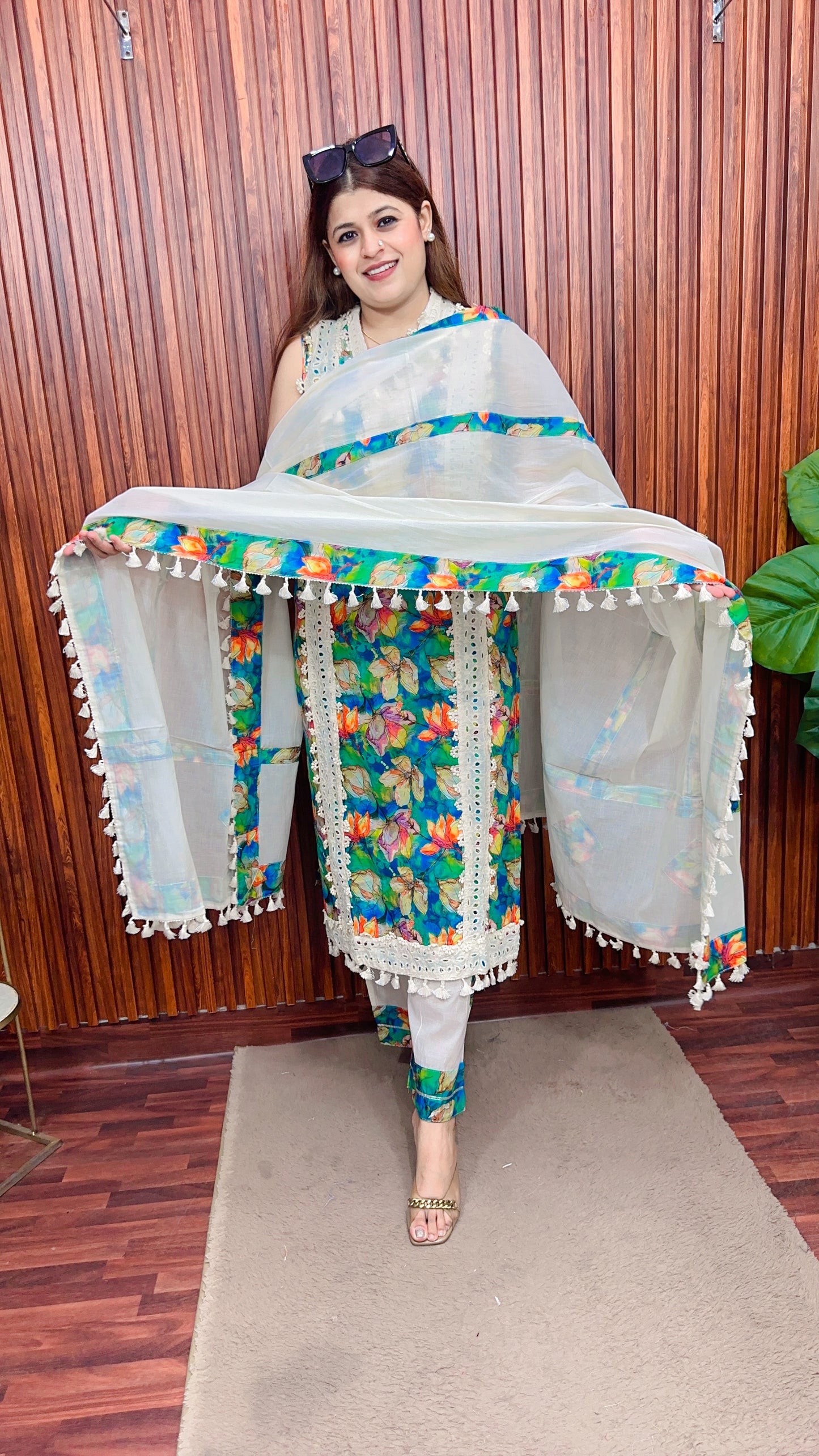 Premium lace cotton suit set