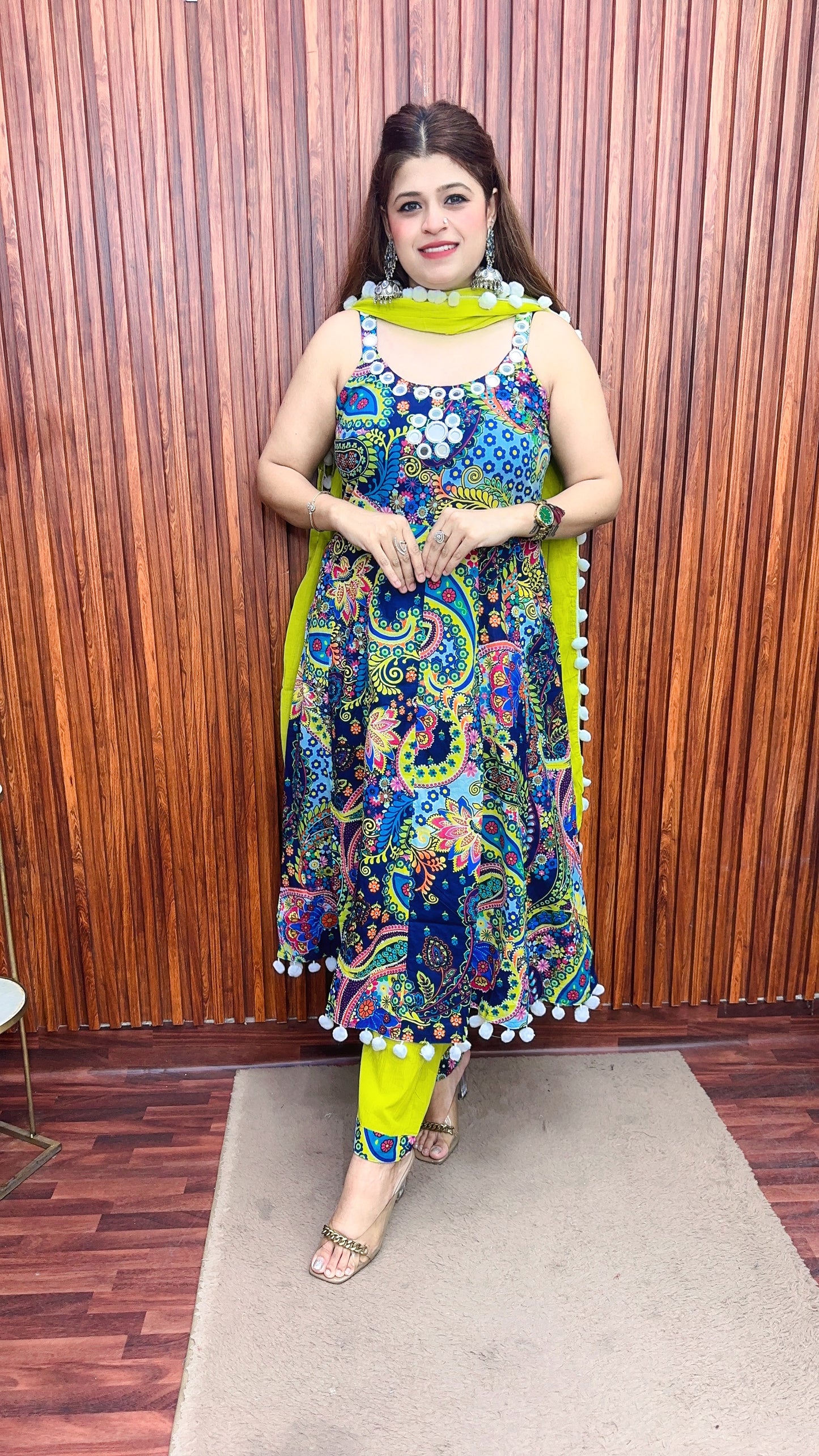 Premium Mirror work Strap Anarkali suit