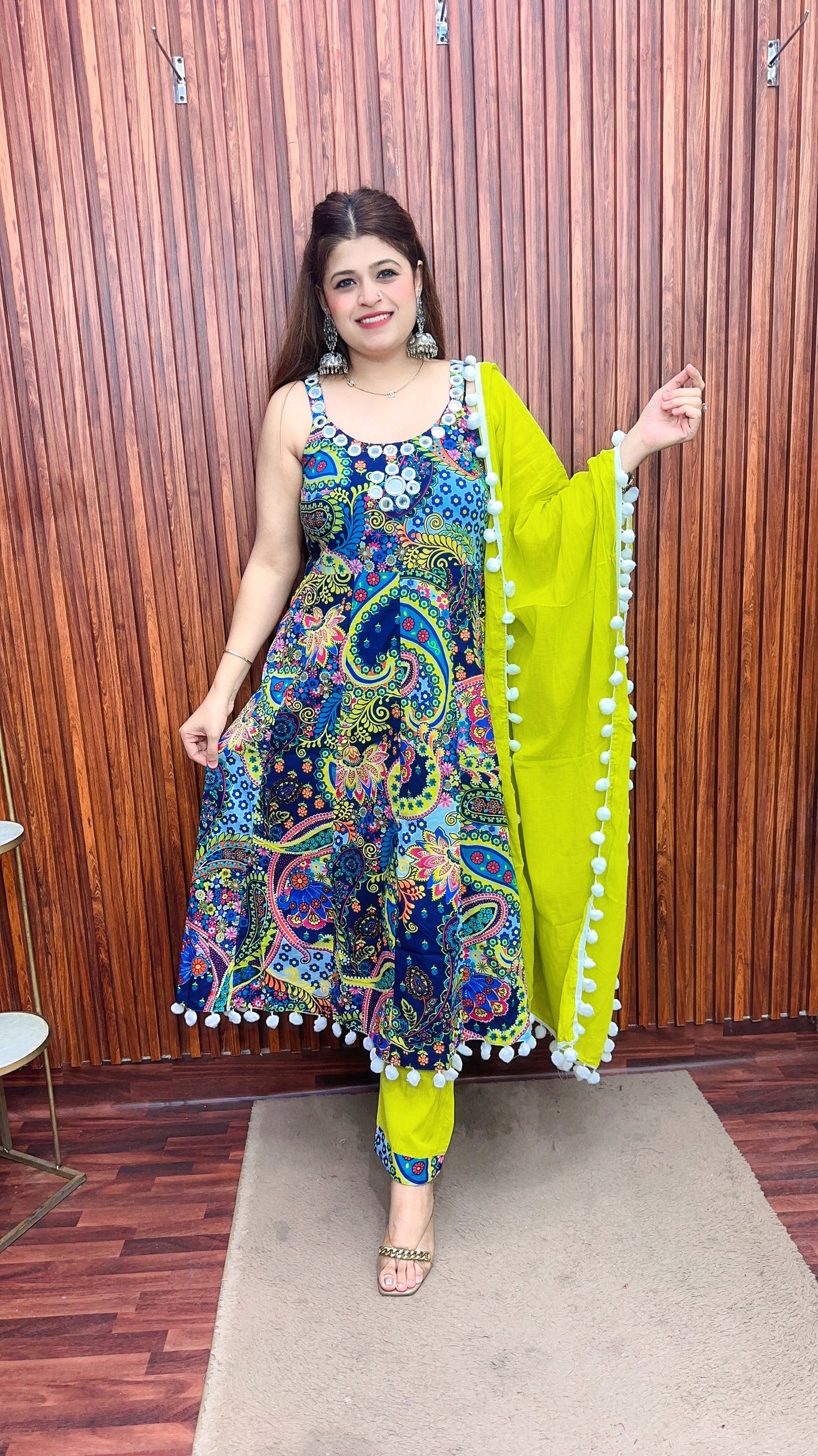 Premium Mirror work Strap Anarkali suit