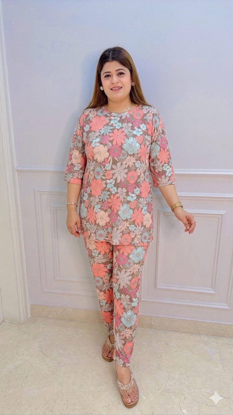 Round Neck Printed Hosiery Cotton Night suit