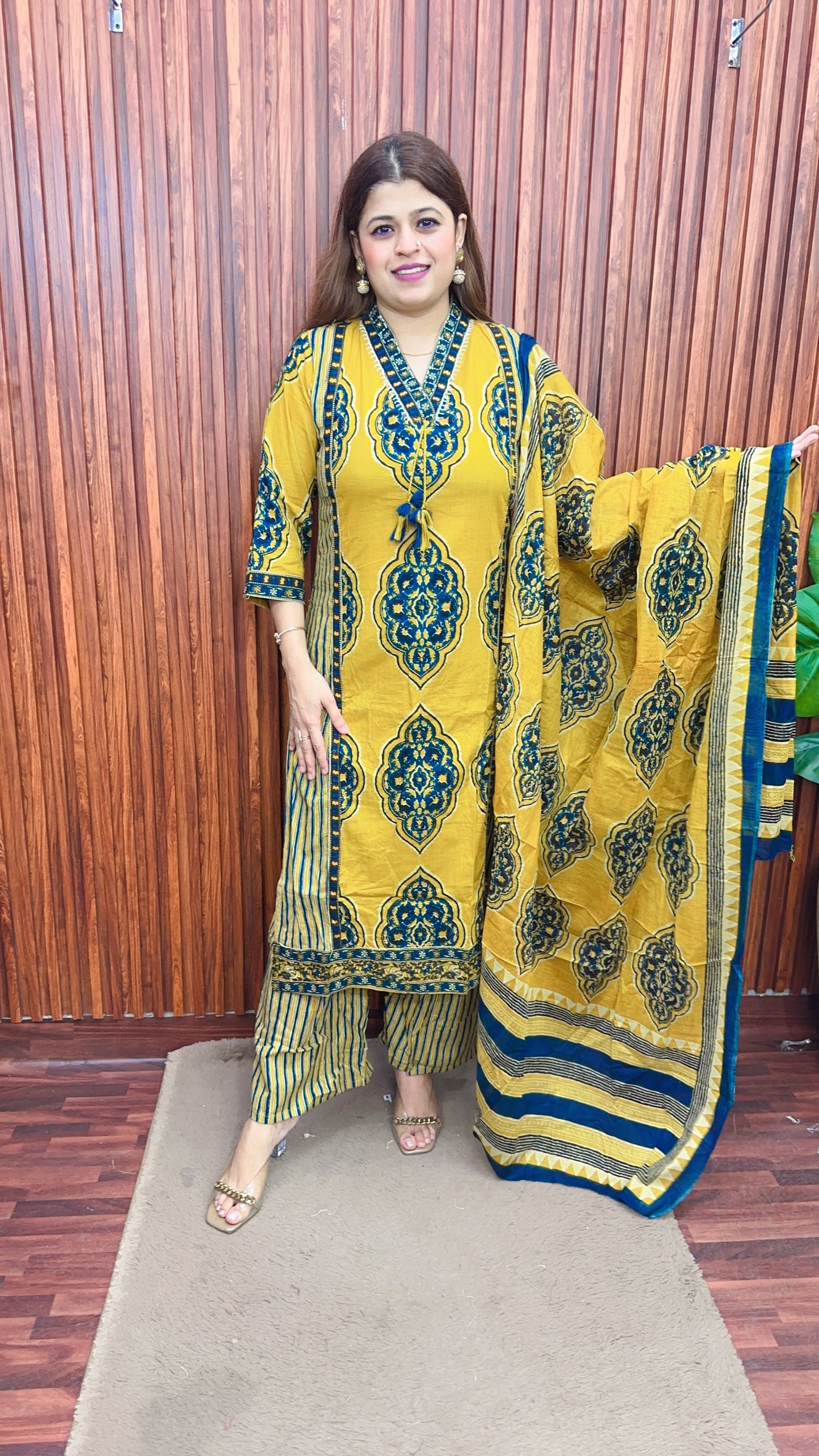 Mustard floral Pure cotton suit set